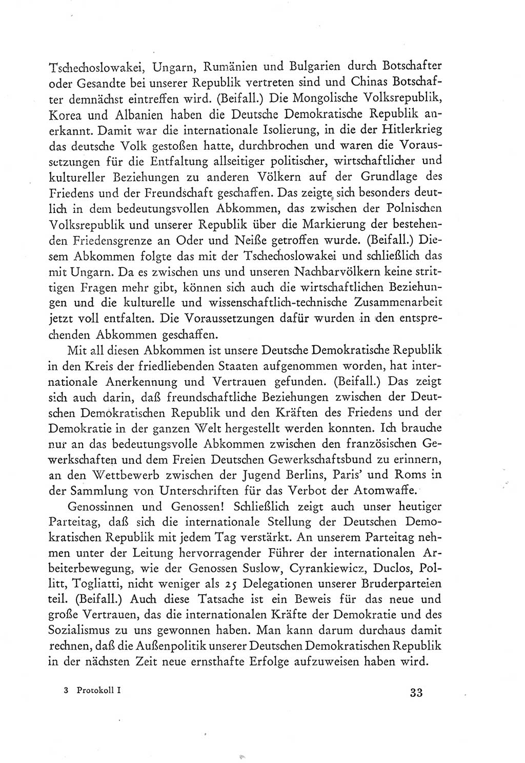 Protokoll der Verhandlungen des Ⅲ. Parteitages der Sozialistischen Einheitspartei Deutschlands (SED) [Deutsche Demokratische Republik (DDR)] 1950, Band 1, Seite 33 (Prot. Verh. Ⅲ. PT SED DDR 1950, Bd. 1, S. 33)