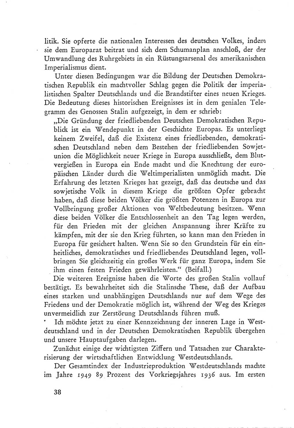 Protokoll der Verhandlungen des Ⅲ. Parteitages der Sozialistischen Einheitspartei Deutschlands (SED) [Deutsche Demokratische Republik (DDR)] 1950, Band 1, Seite 38 (Prot. Verh. Ⅲ. PT SED DDR 1950, Bd. 1, S. 38)