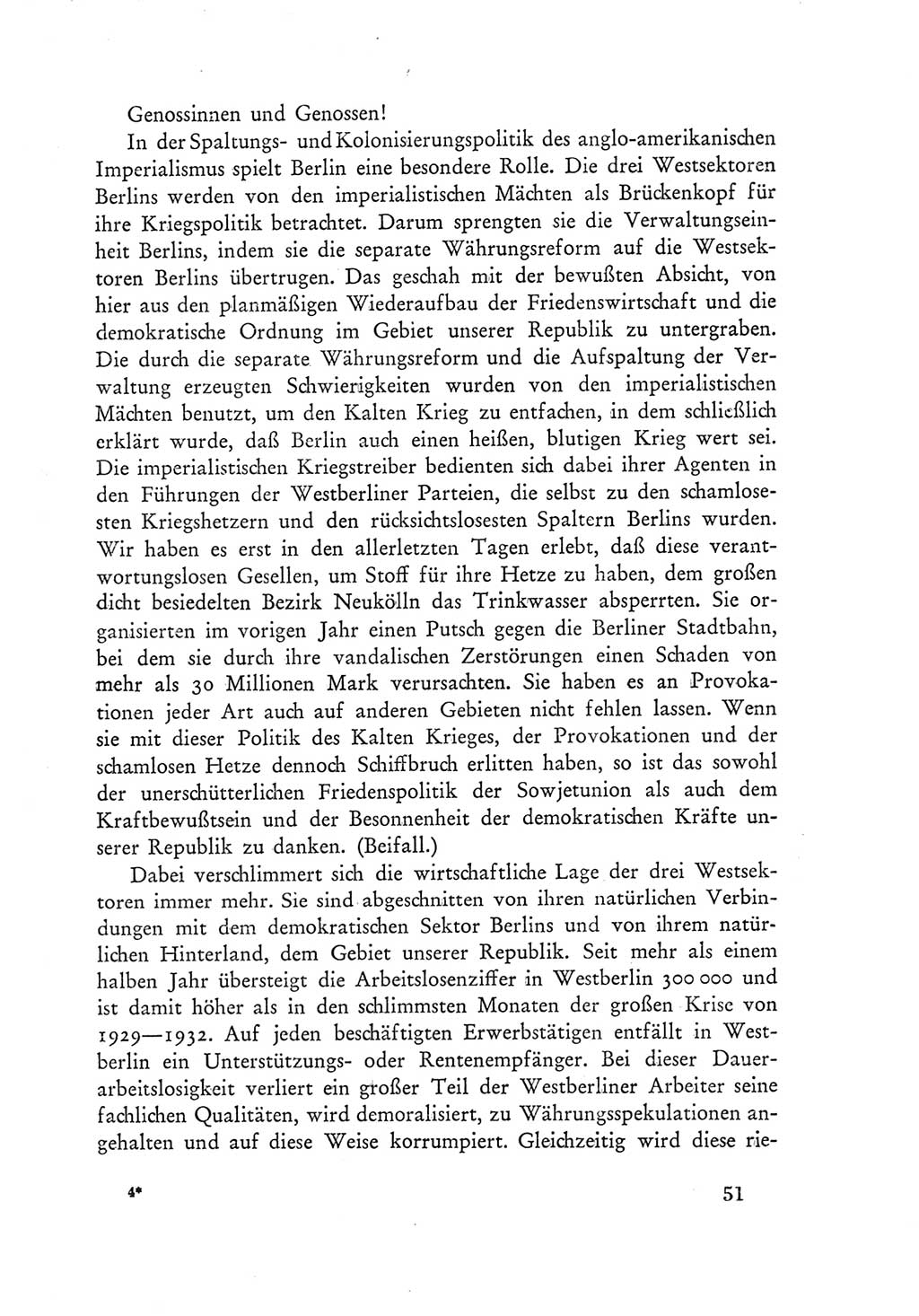 Protokoll der Verhandlungen des Ⅲ. Parteitages der Sozialistischen Einheitspartei Deutschlands (SED) [Deutsche Demokratische Republik (DDR)] 1950, Band 1, Seite 51 (Prot. Verh. Ⅲ. PT SED DDR 1950, Bd. 1, S. 51)