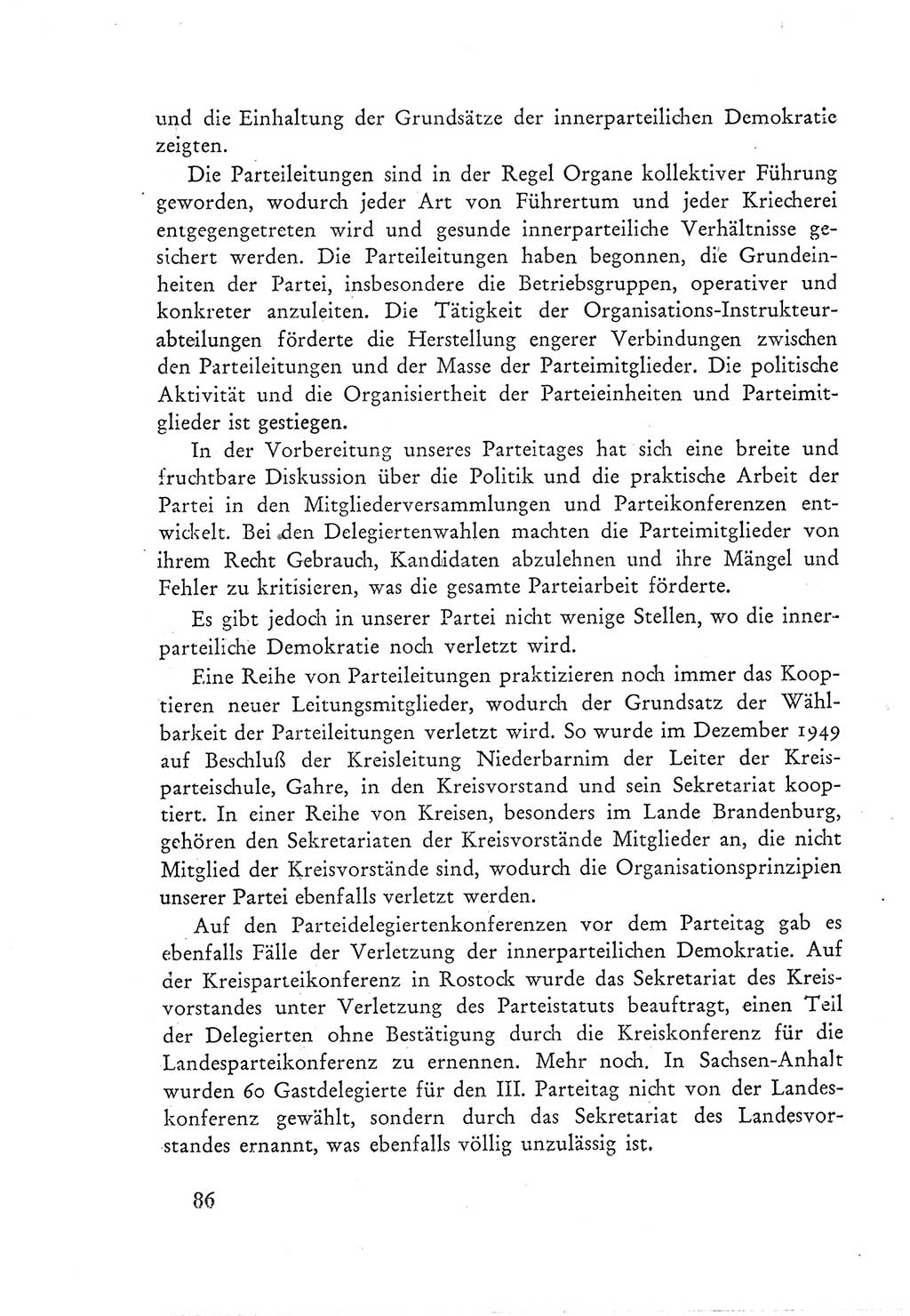 Protokoll der Verhandlungen des Ⅲ. Parteitages der Sozialistischen Einheitspartei Deutschlands (SED) [Deutsche Demokratische Republik (DDR)] 1950, Band 1, Seite 86 (Prot. Verh. Ⅲ. PT SED DDR 1950, Bd. 1, S. 86)