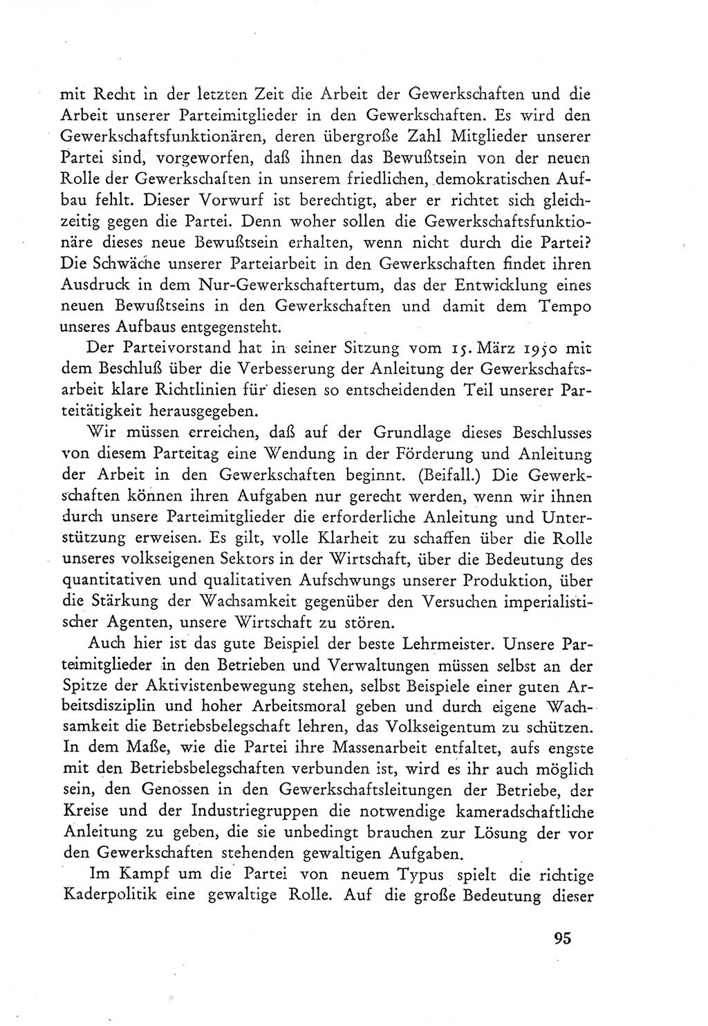 Protokoll der Verhandlungen des Ⅲ. Parteitages der Sozialistischen Einheitspartei Deutschlands (SED) [Deutsche Demokratische Republik (DDR)] 1950, Band 1, Seite 95 (Prot. Verh. Ⅲ. PT SED DDR 1950, Bd. 1, S. 95)