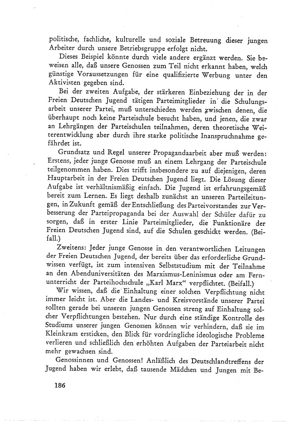 Protokoll der Verhandlungen des Ⅲ. Parteitages der Sozialistischen Einheitspartei Deutschlands (SED) [Deutsche Demokratische Republik (DDR)] 1950, Band 1, Seite 186 (Prot. Verh. Ⅲ. PT SED DDR 1950, Bd. 1, S. 186)