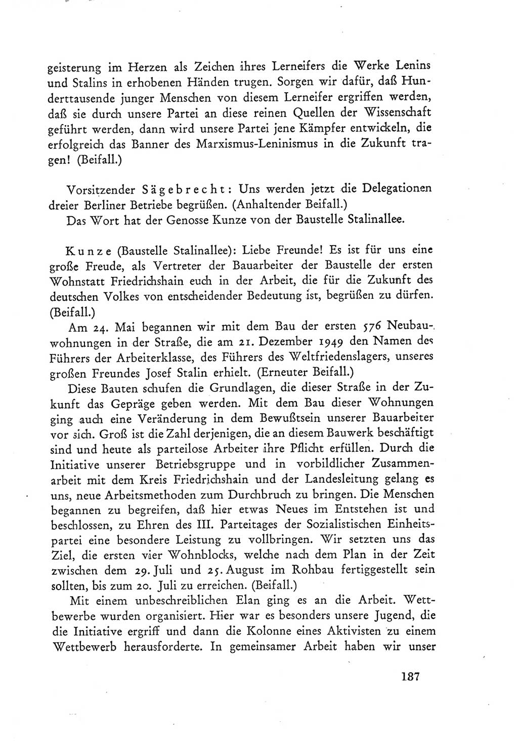 Protokoll der Verhandlungen des Ⅲ. Parteitages der Sozialistischen Einheitspartei Deutschlands (SED) [Deutsche Demokratische Republik (DDR)] 1950, Band 1, Seite 187 (Prot. Verh. Ⅲ. PT SED DDR 1950, Bd. 1, S. 187)