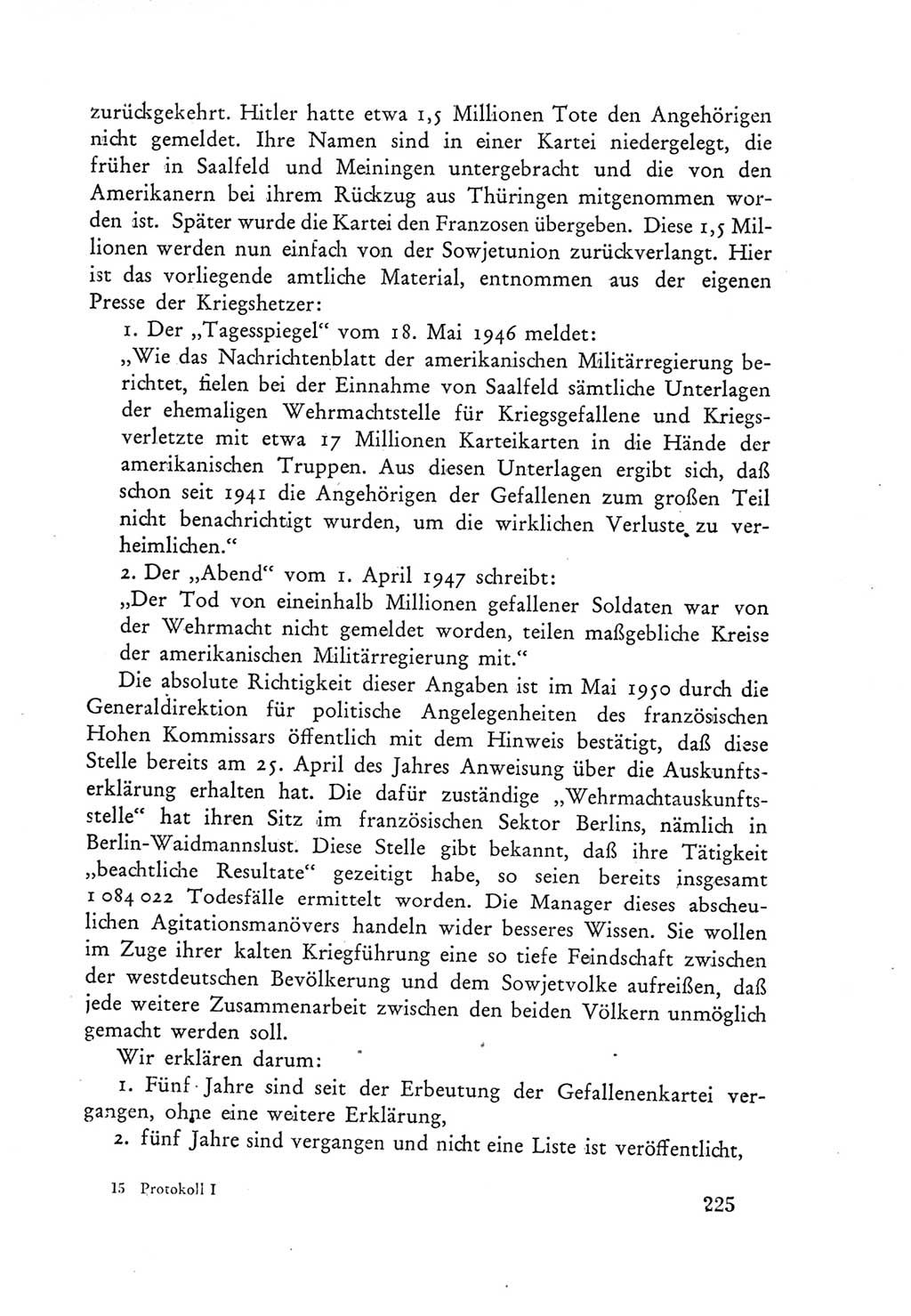 Protokoll der Verhandlungen des Ⅲ. Parteitages der Sozialistischen Einheitspartei Deutschlands (SED) [Deutsche Demokratische Republik (DDR)] 1950, Band 1, Seite 225 (Prot. Verh. Ⅲ. PT SED DDR 1950, Bd. 1, S. 225)