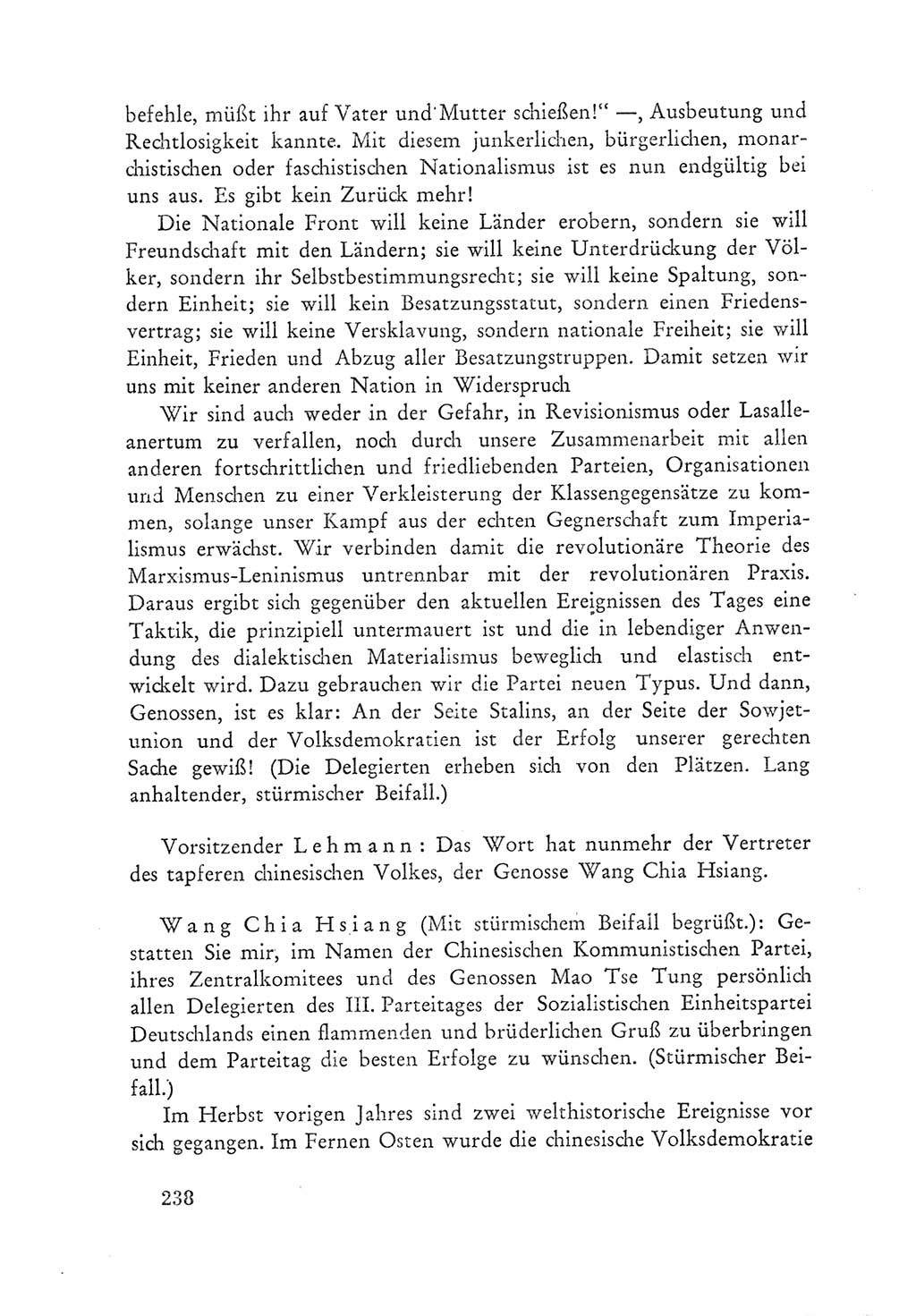 Protokoll der Verhandlungen des Ⅲ. Parteitages der Sozialistischen Einheitspartei Deutschlands (SED) [Deutsche Demokratische Republik (DDR)] 1950, Band 1, Seite 238 (Prot. Verh. Ⅲ. PT SED DDR 1950, Bd. 1, S. 238)