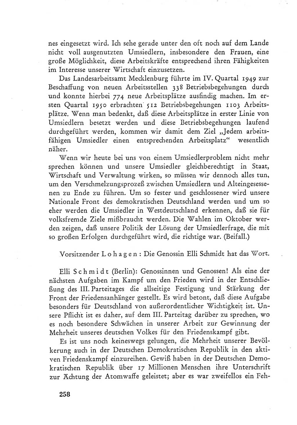 Protokoll der Verhandlungen des Ⅲ. Parteitages der Sozialistischen Einheitspartei Deutschlands (SED) [Deutsche Demokratische Republik (DDR)] 1950, Band 1, Seite 258 (Prot. Verh. Ⅲ. PT SED DDR 1950, Bd. 1, S. 258)