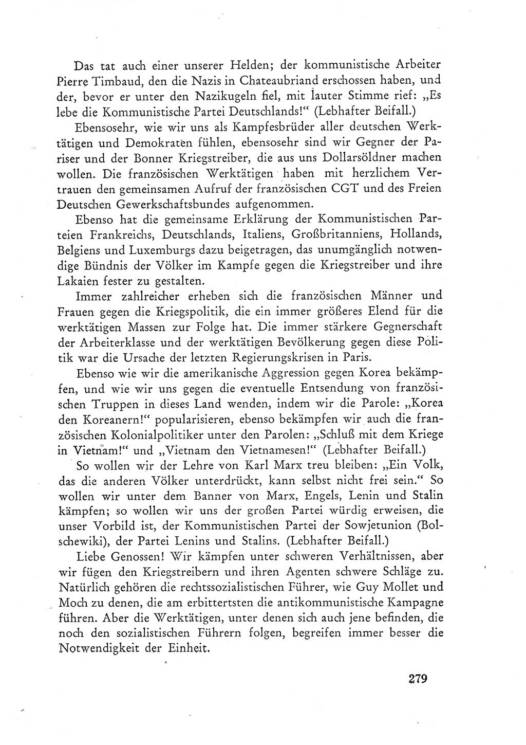 Protokoll der Verhandlungen des Ⅲ. Parteitages der Sozialistischen Einheitspartei Deutschlands (SED) [Deutsche Demokratische Republik (DDR)] 1950, Band 1, Seite 279 (Prot. Verh. Ⅲ. PT SED DDR 1950, Bd. 1, S. 279)