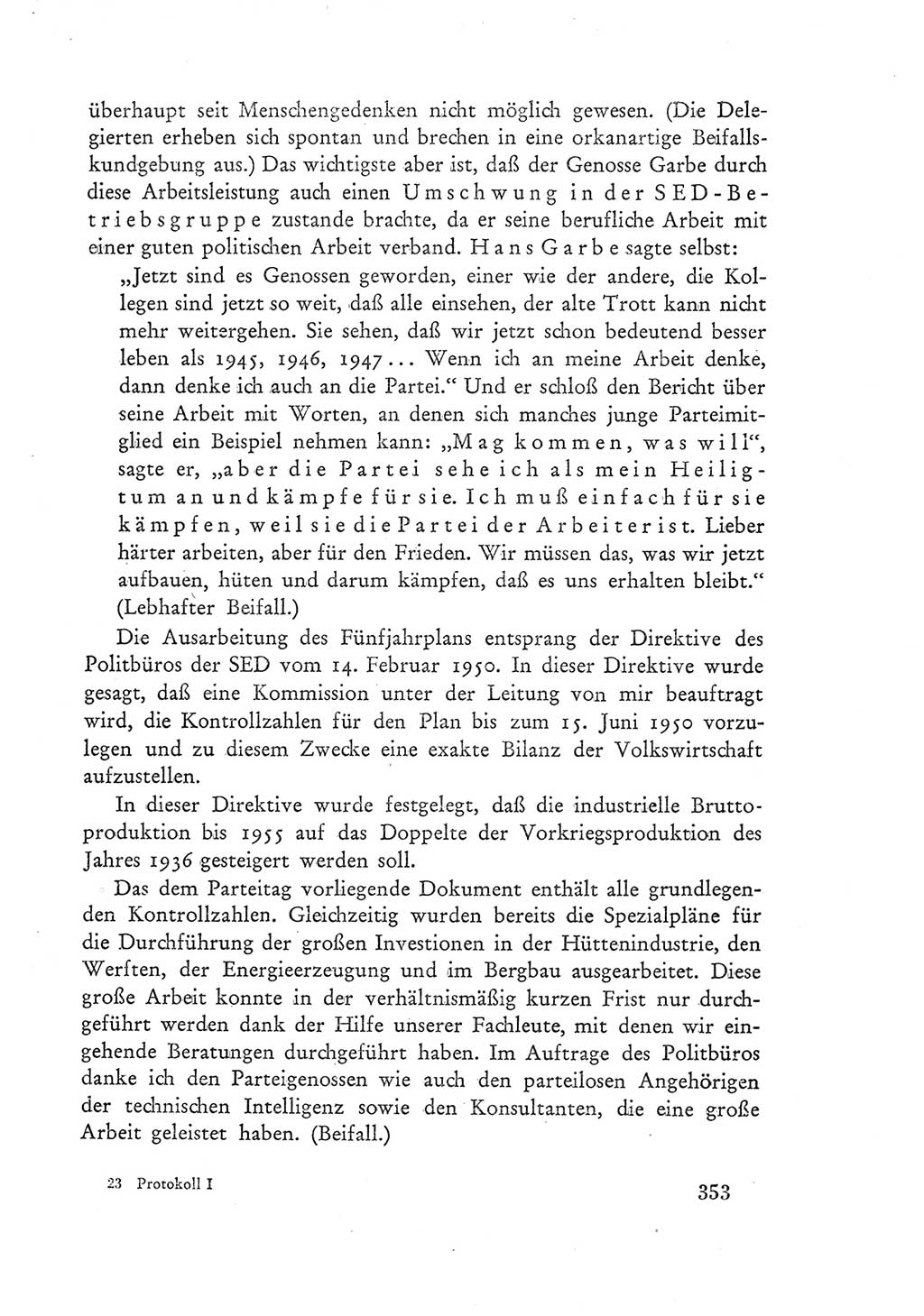 Protokoll der Verhandlungen des Ⅲ. Parteitages der Sozialistischen Einheitspartei Deutschlands (SED) [Deutsche Demokratische Republik (DDR)] 1950, Band 1, Seite 353 (Prot. Verh. Ⅲ. PT SED DDR 1950, Bd. 1, S. 353)