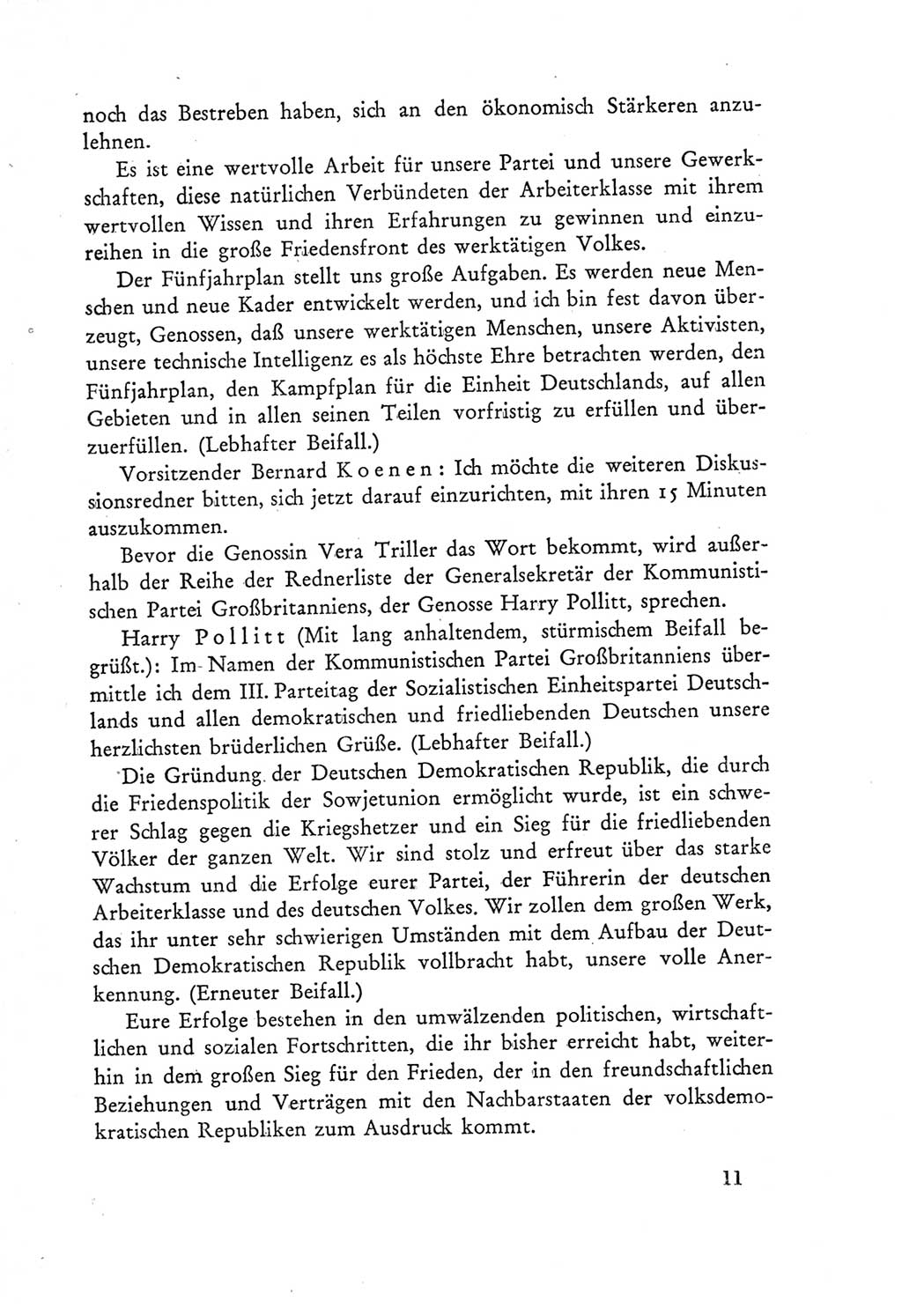 Protokoll der Verhandlungen des Ⅲ. Parteitages der Sozialistischen Einheitspartei Deutschlands (SED) [Deutsche Demokratische Republik (DDR)] 1950, Band 2, Seite 11 (Prot. Verh. Ⅲ. PT SED DDR 1950, Bd. 2, S. 11)