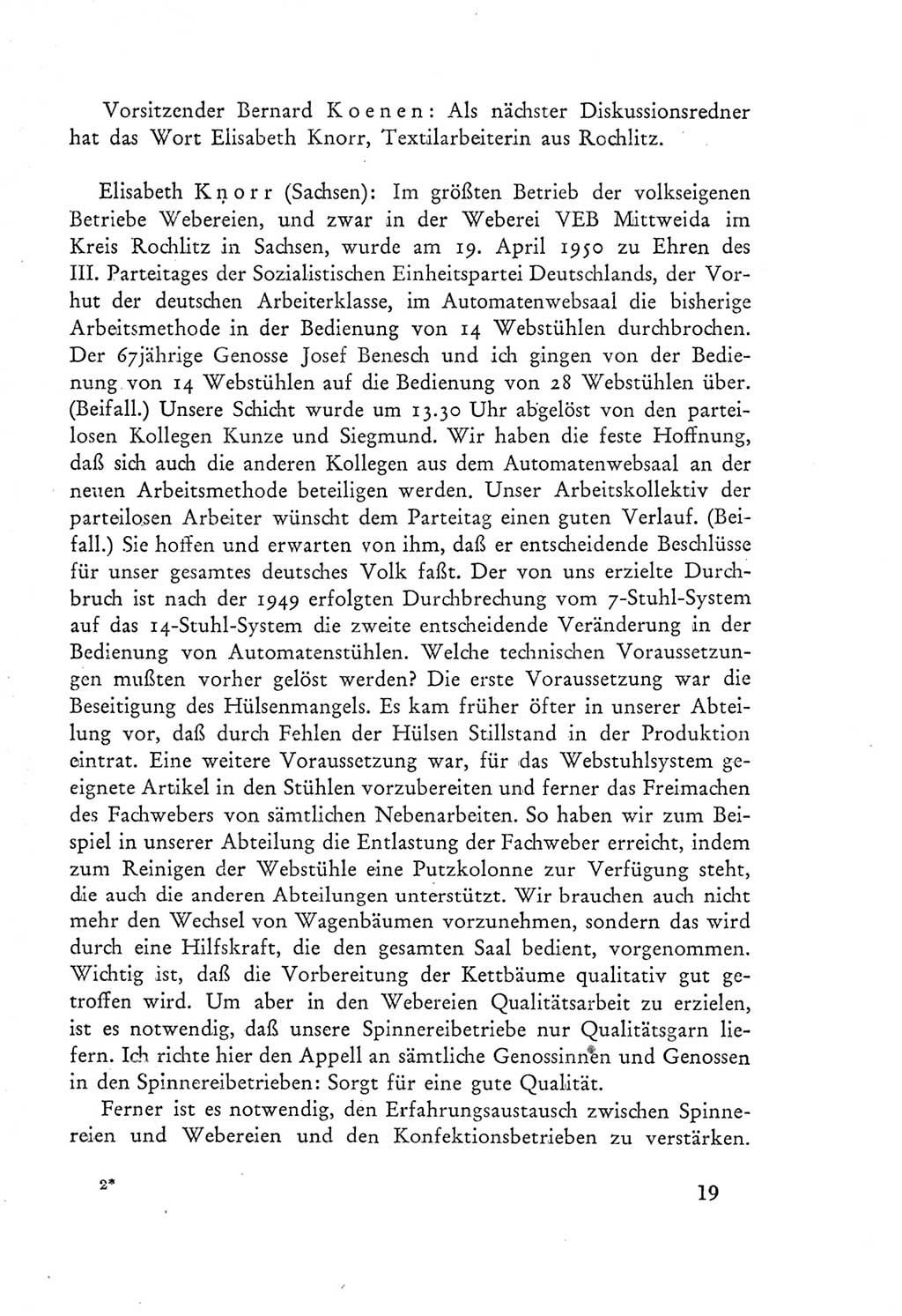 Protokoll der Verhandlungen des Ⅲ. Parteitages der Sozialistischen Einheitspartei Deutschlands (SED) [Deutsche Demokratische Republik (DDR)] 1950, Band 2, Seite 19 (Prot. Verh. Ⅲ. PT SED DDR 1950, Bd. 2, S. 19)