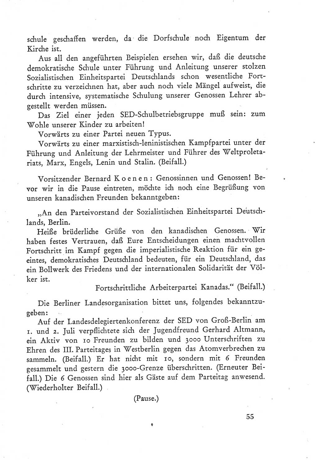 Protokoll der Verhandlungen des Ⅲ. Parteitages der Sozialistischen Einheitspartei Deutschlands (SED) [Deutsche Demokratische Republik (DDR)] 1950, Band 2, Seite 55 (Prot. Verh. Ⅲ. PT SED DDR 1950, Bd. 2, S. 55)