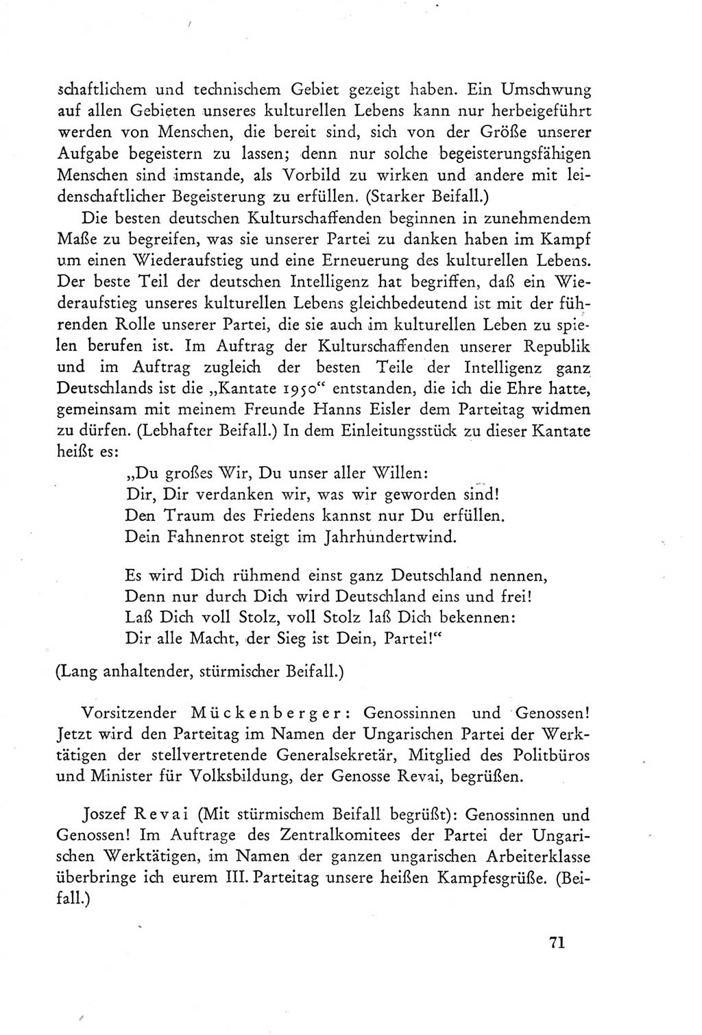 Protokoll der Verhandlungen des Ⅲ. Parteitages der Sozialistischen Einheitspartei Deutschlands (SED) [Deutsche Demokratische Republik (DDR)] 1950, Band 2, Seite 71 (Prot. Verh. Ⅲ. PT SED DDR 1950, Bd. 2, S. 71)