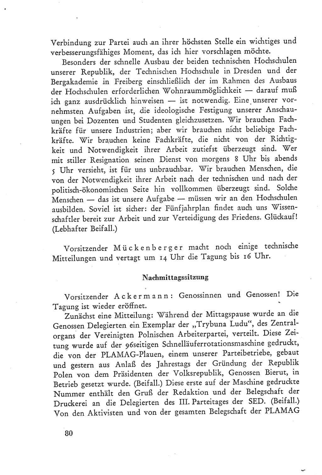 Protokoll der Verhandlungen des Ⅲ. Parteitages der Sozialistischen Einheitspartei Deutschlands (SED) [Deutsche Demokratische Republik (DDR)] 1950, Band 2, Seite 80 (Prot. Verh. Ⅲ. PT SED DDR 1950, Bd. 2, S. 80)