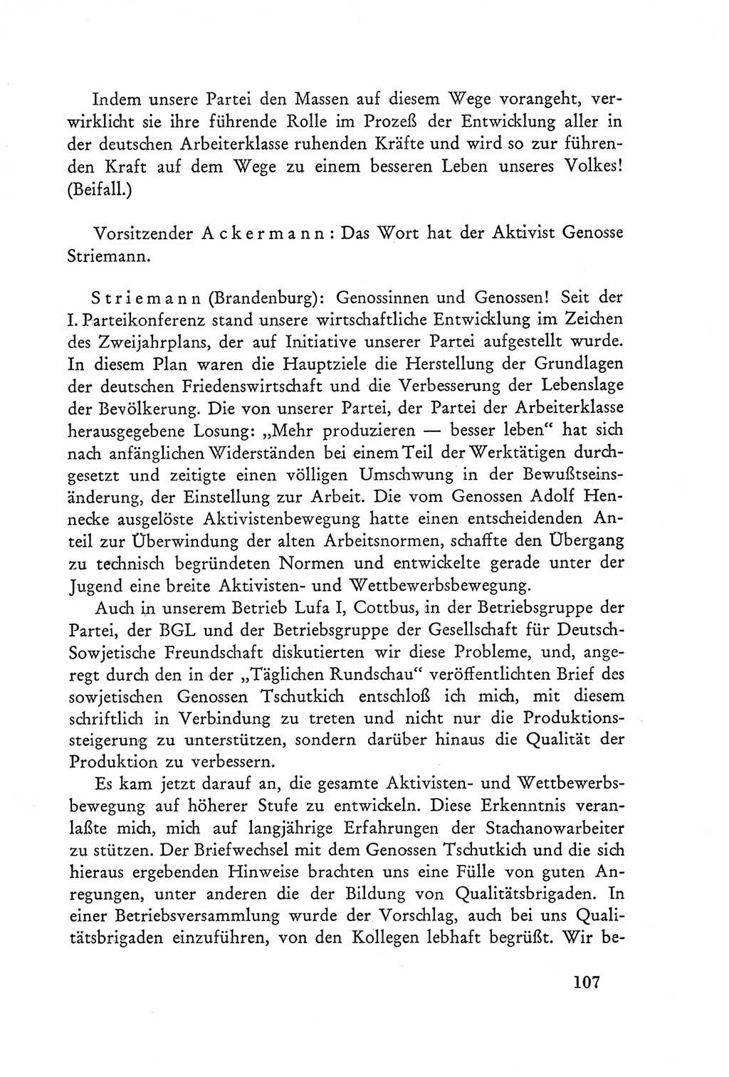 Protokoll der Verhandlungen des Ⅲ. Parteitages der Sozialistischen Einheitspartei Deutschlands (SED) [Deutsche Demokratische Republik (DDR)] 1950, Band 2, Seite 107 (Prot. Verh. Ⅲ. PT SED DDR 1950, Bd. 2, S. 107)