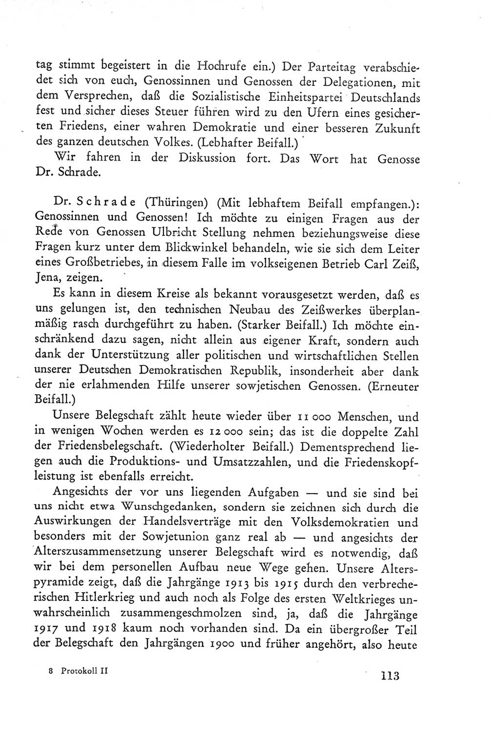 Protokoll der Verhandlungen des Ⅲ. Parteitages der Sozialistischen Einheitspartei Deutschlands (SED) [Deutsche Demokratische Republik (DDR)] 1950, Band 2, Seite 113 (Prot. Verh. Ⅲ. PT SED DDR 1950, Bd. 2, S. 113)