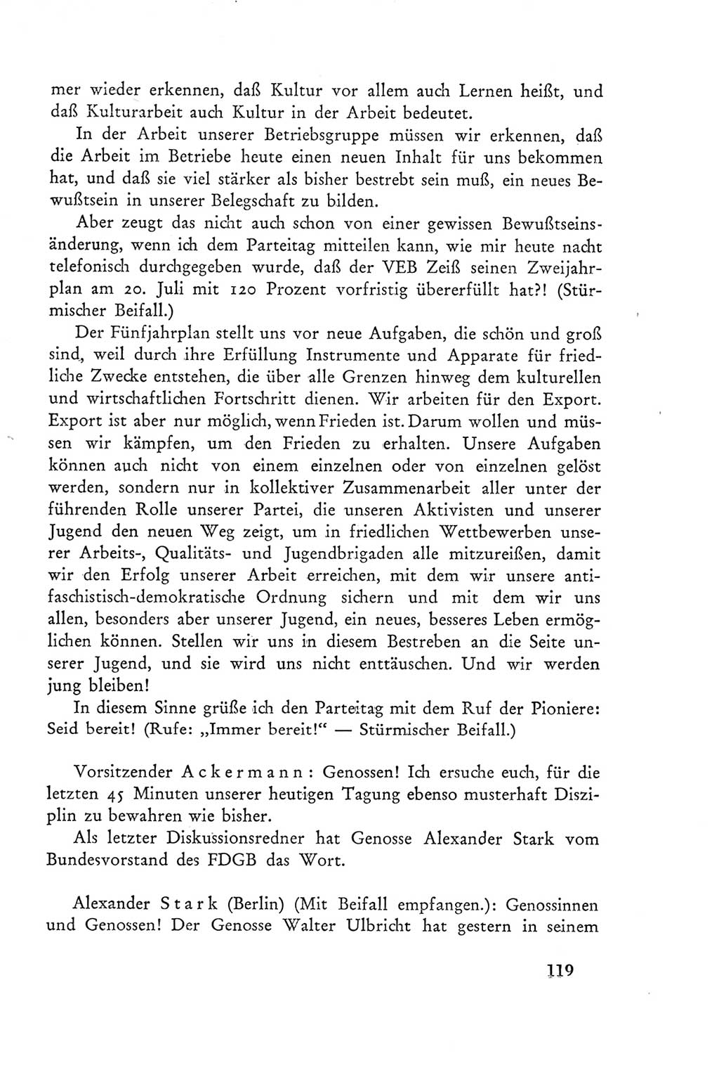 Protokoll der Verhandlungen des Ⅲ. Parteitages der Sozialistischen Einheitspartei Deutschlands (SED) [Deutsche Demokratische Republik (DDR)] 1950, Band 2, Seite 119 (Prot. Verh. Ⅲ. PT SED DDR 1950, Bd. 2, S. 119)