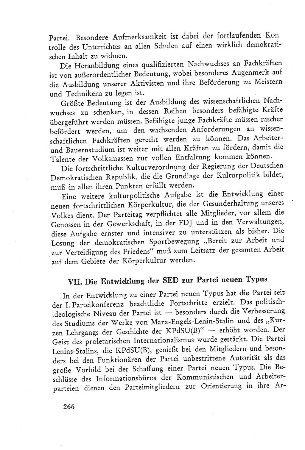 Protokoll der Verhandlungen des Ⅲ. Parteitages der Sozialistischen Einheitspartei Deutschlands (SED) [Deutsche Demokratische Republik (DDR)] 1950, Band 2, Seite 266 (Prot. Verh. Ⅲ. PT SED DDR 1950, Bd. 2, S. 266)