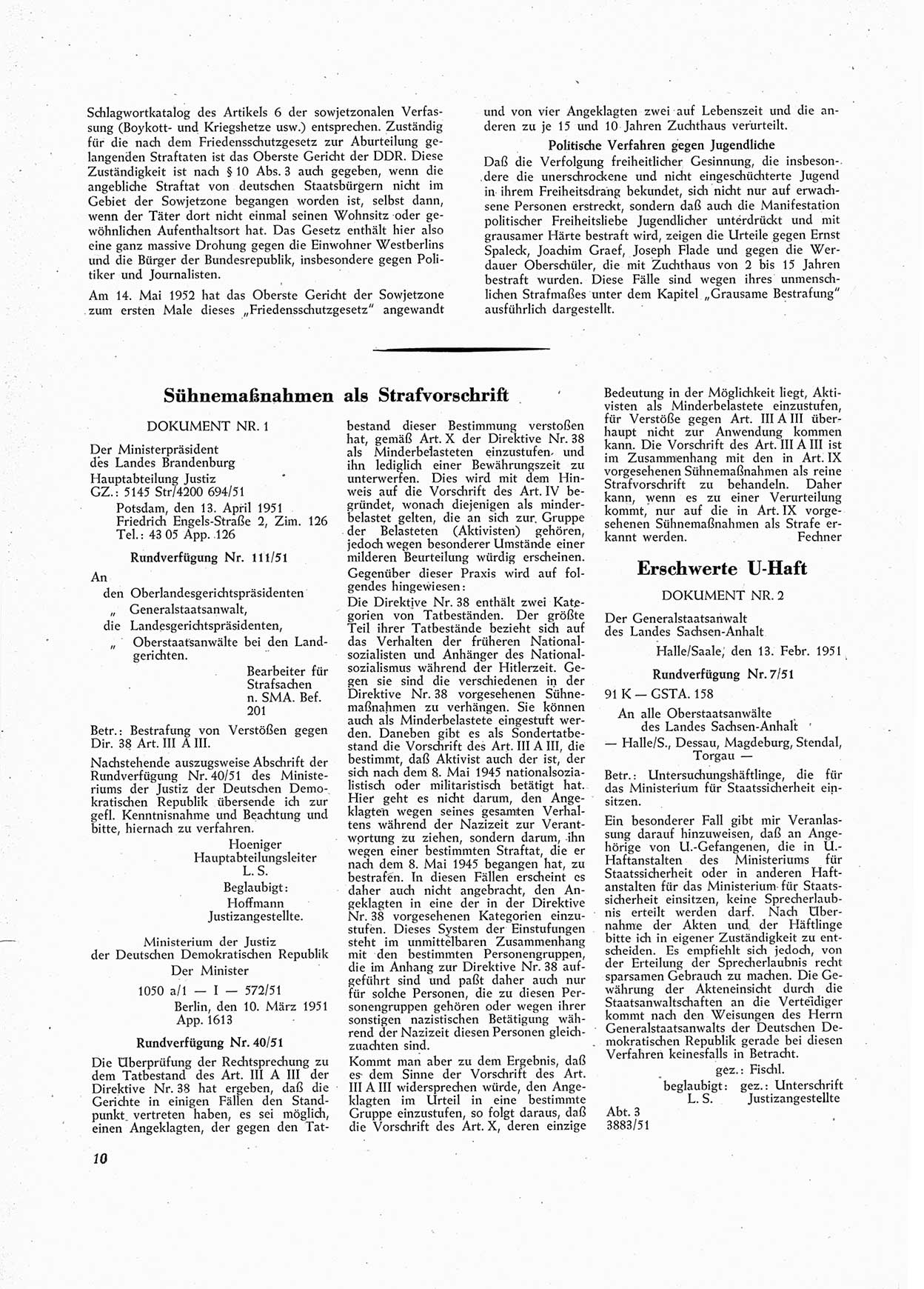 Unrecht als System, Dokumente über planmäßige Rechtsverletzungen im sowjetischen Besatzungsgebiet, zusammengestellt vom Untersuchungsausschuß Freiheitlicher Juristen (UFJ), Teil (Ⅰ) 1950-1952, herausgegeben vom Bundesministerium für gesamtdeutsche Fragen, Bonn 1952, Seite 10 (Unr. Syst. 1950-1952, S. 10)