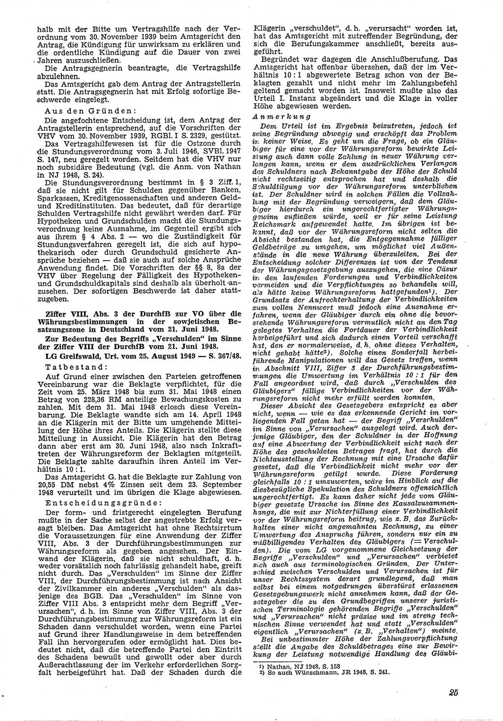 Neue Justiz (NJ), Zeitschrift für Recht und Rechtswissenschaft [Deutsche Demokratische Republik (DDR)], 4. Jahrgang 1950, Seite 25 (NJ DDR 1950, S. 25)