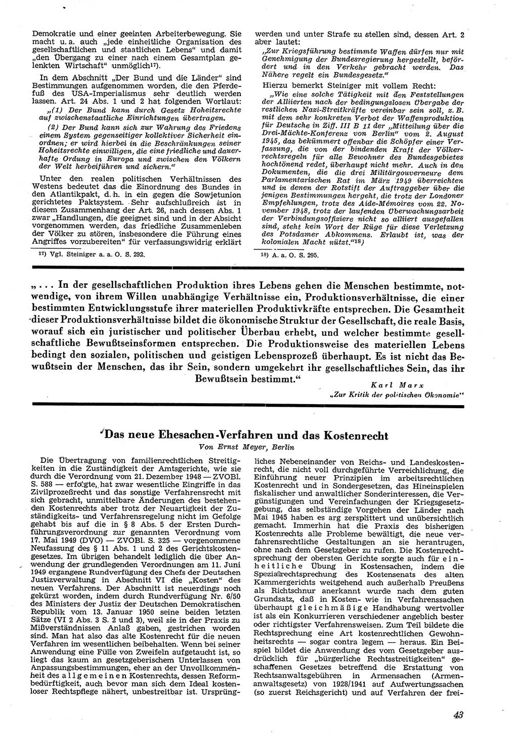 Neue Justiz (NJ), Zeitschrift für Recht und Rechtswissenschaft [Deutsche Demokratische Republik (DDR)], 4. Jahrgang 1950, Seite 43 (NJ DDR 1950, S. 43)