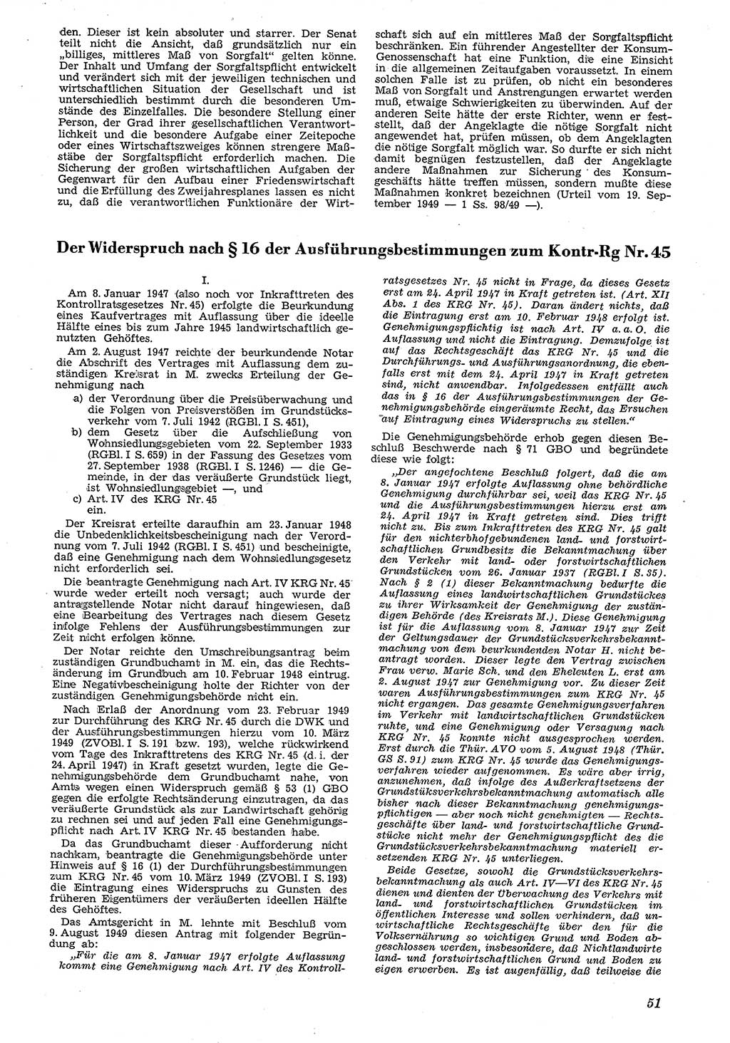 Neue Justiz (NJ), Zeitschrift für Recht und Rechtswissenschaft [Deutsche Demokratische Republik (DDR)], 4. Jahrgang 1950, Seite 51 (NJ DDR 1950, S. 51)