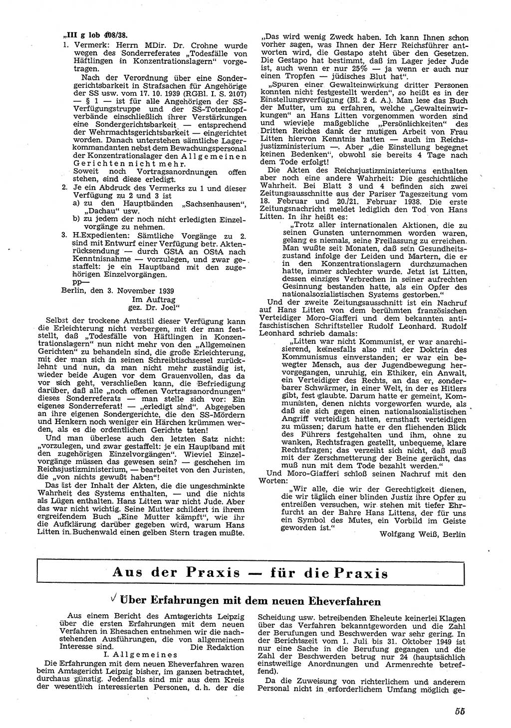 Neue Justiz (NJ), Zeitschrift für Recht und Rechtswissenschaft [Deutsche Demokratische Republik (DDR)], 4. Jahrgang 1950, Seite 55 (NJ DDR 1950, S. 55)