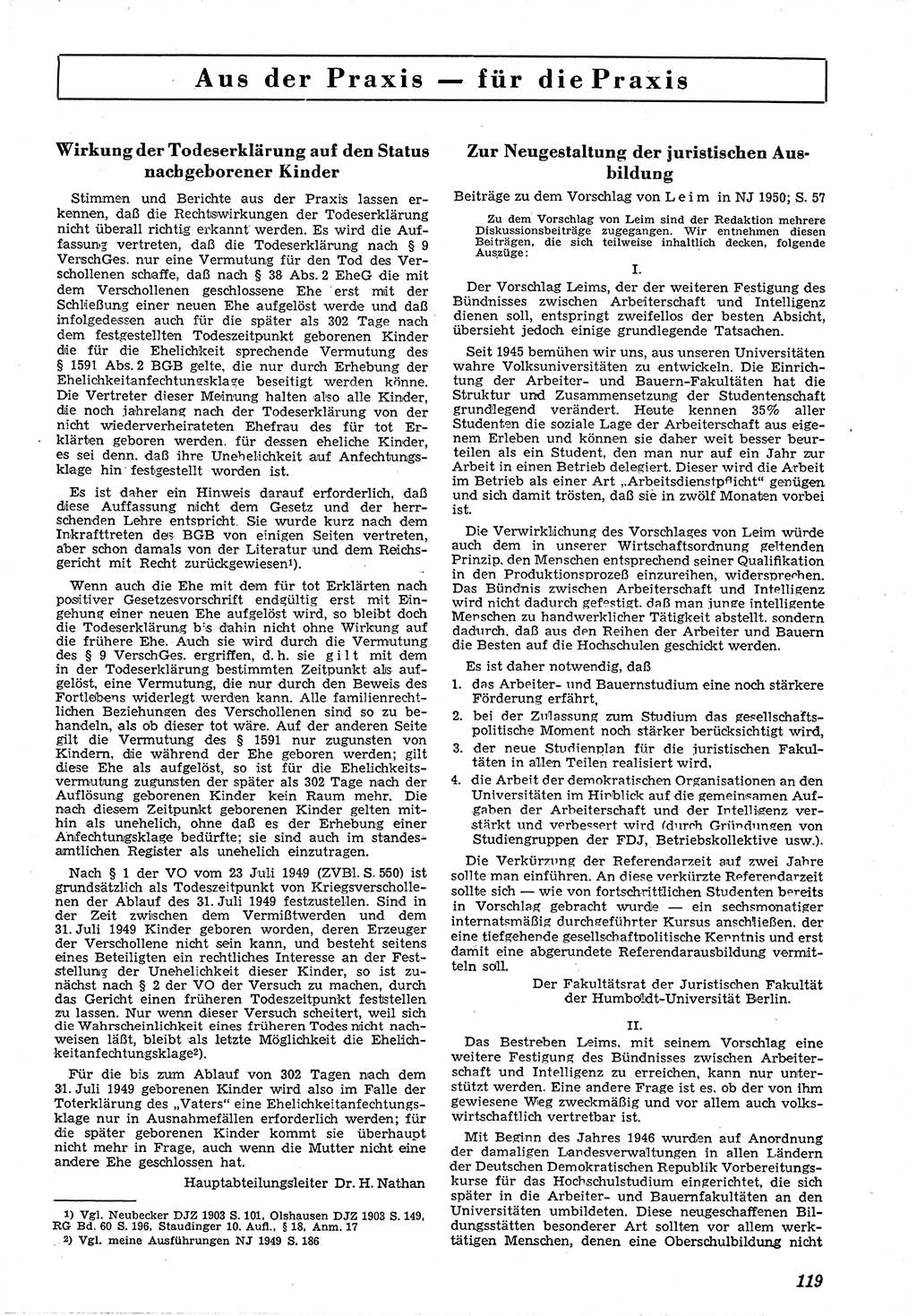 Neue Justiz (NJ), Zeitschrift für Recht und Rechtswissenschaft [Deutsche Demokratische Republik (DDR)], 4. Jahrgang 1950, Seite 119 (NJ DDR 1950, S. 119)
