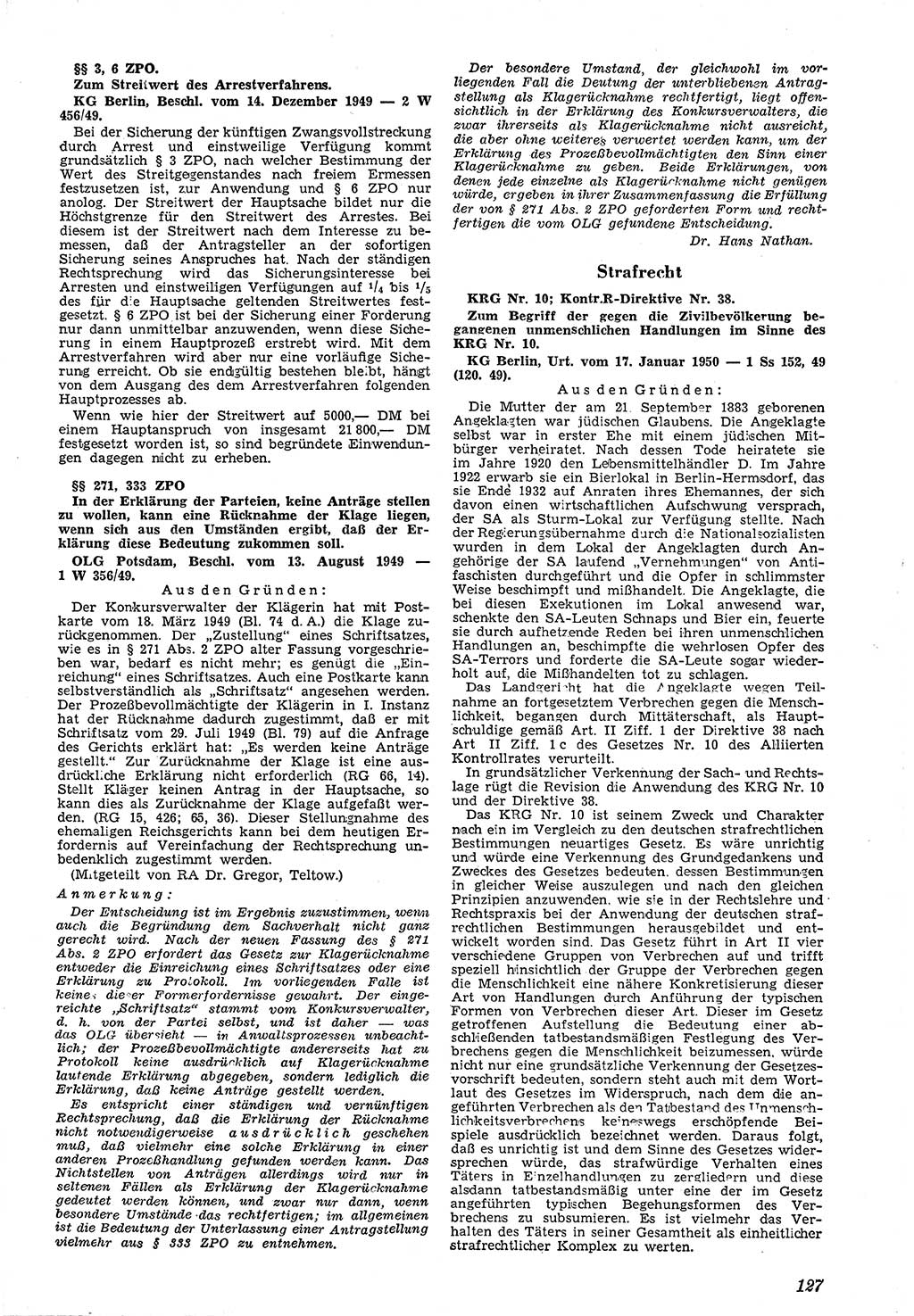Neue Justiz (NJ), Zeitschrift für Recht und Rechtswissenschaft [Deutsche Demokratische Republik (DDR)], 4. Jahrgang 1950, Seite 127 (NJ DDR 1950, S. 127)