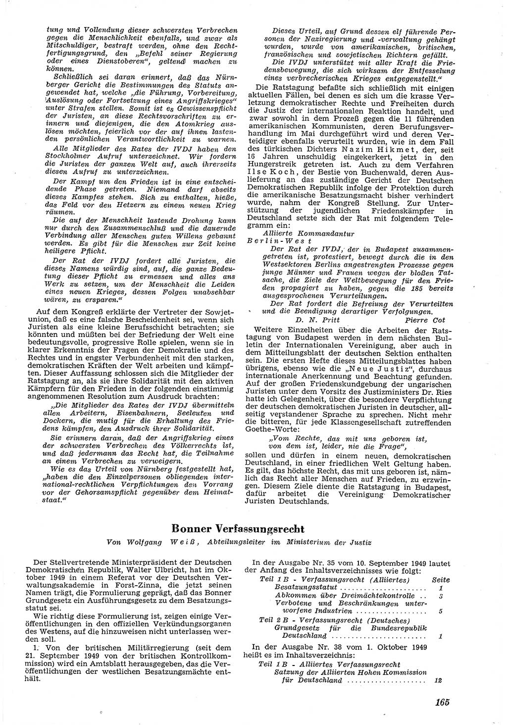 Neue Justiz (NJ), Zeitschrift für Recht und Rechtswissenschaft [Deutsche Demokratische Republik (DDR)], 4. Jahrgang 1950, Seite 165 (NJ DDR 1950, S. 165)