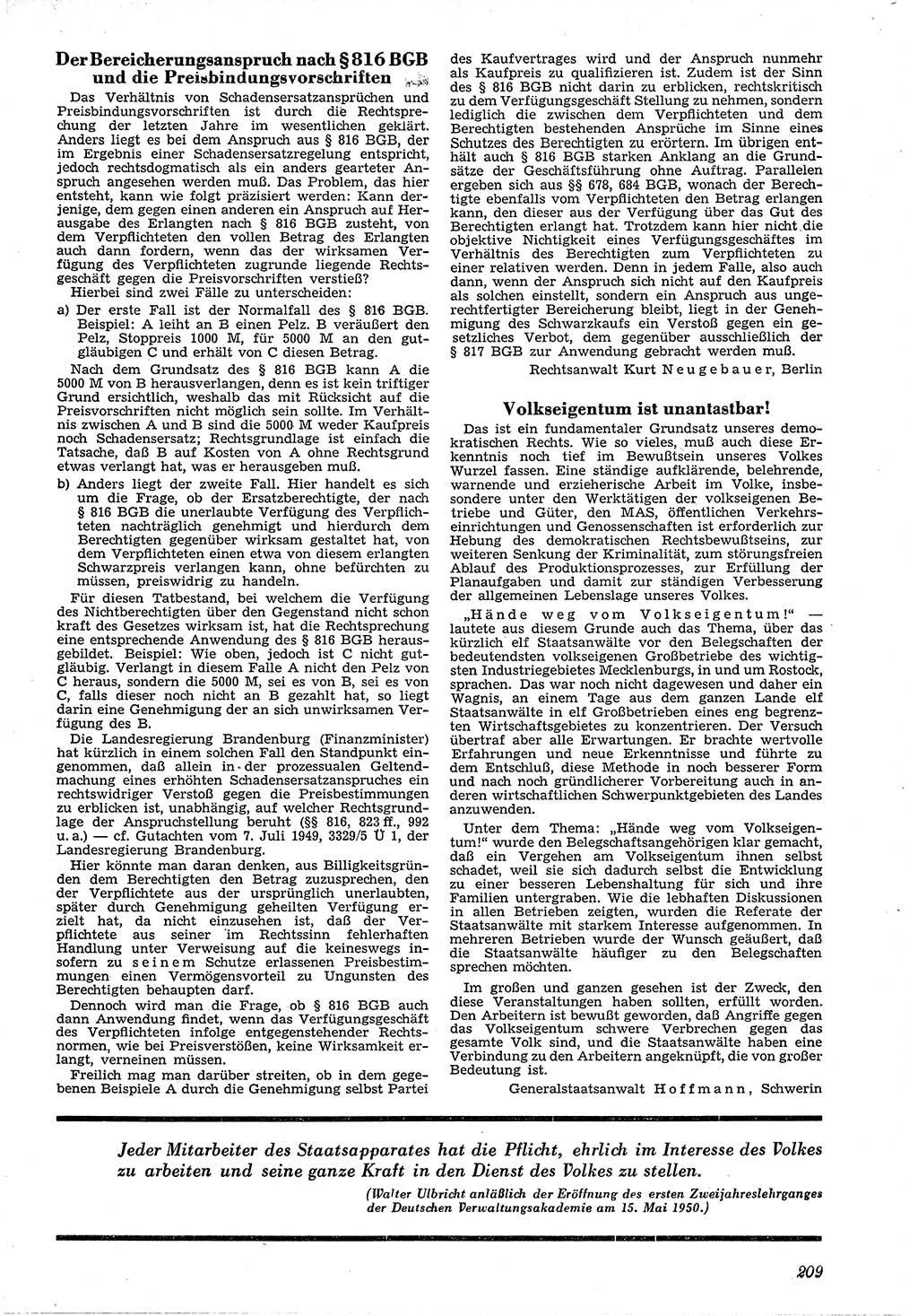 Neue Justiz (NJ), Zeitschrift für Recht und Rechtswissenschaft [Deutsche Demokratische Republik (DDR)], 4. Jahrgang 1950, Seite 209 (NJ DDR 1950, S. 209)