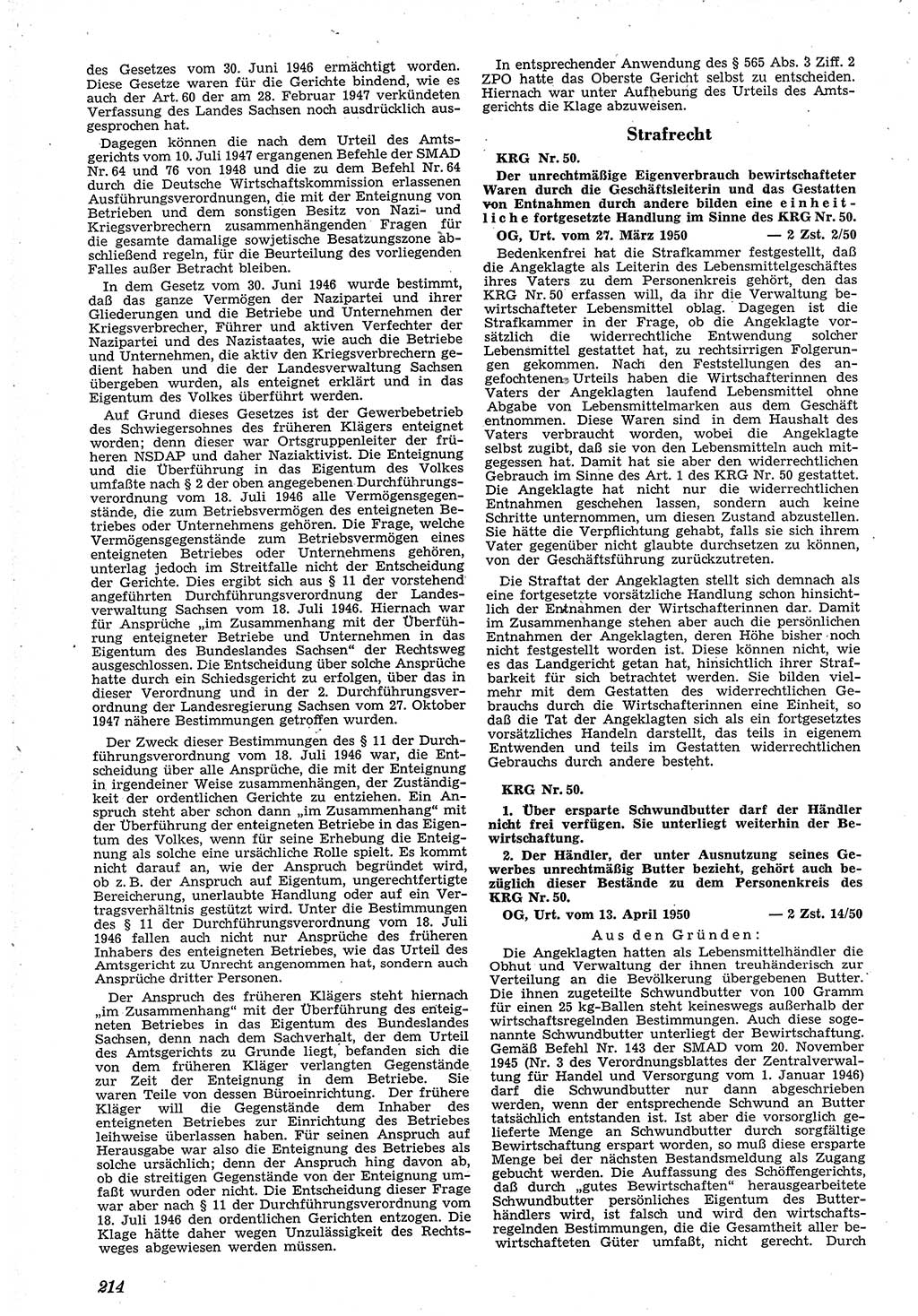 Neue Justiz (NJ), Zeitschrift für Recht und Rechtswissenschaft [Deutsche Demokratische Republik (DDR)], 4. Jahrgang 1950, Seite 214 (NJ DDR 1950, S. 214)