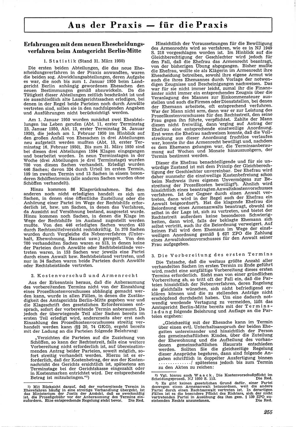 Neue Justiz (NJ), Zeitschrift für Recht und Rechtswissenschaft [Deutsche Demokratische Republik (DDR)], 4. Jahrgang 1950, Seite 255 (NJ DDR 1950, S. 255)