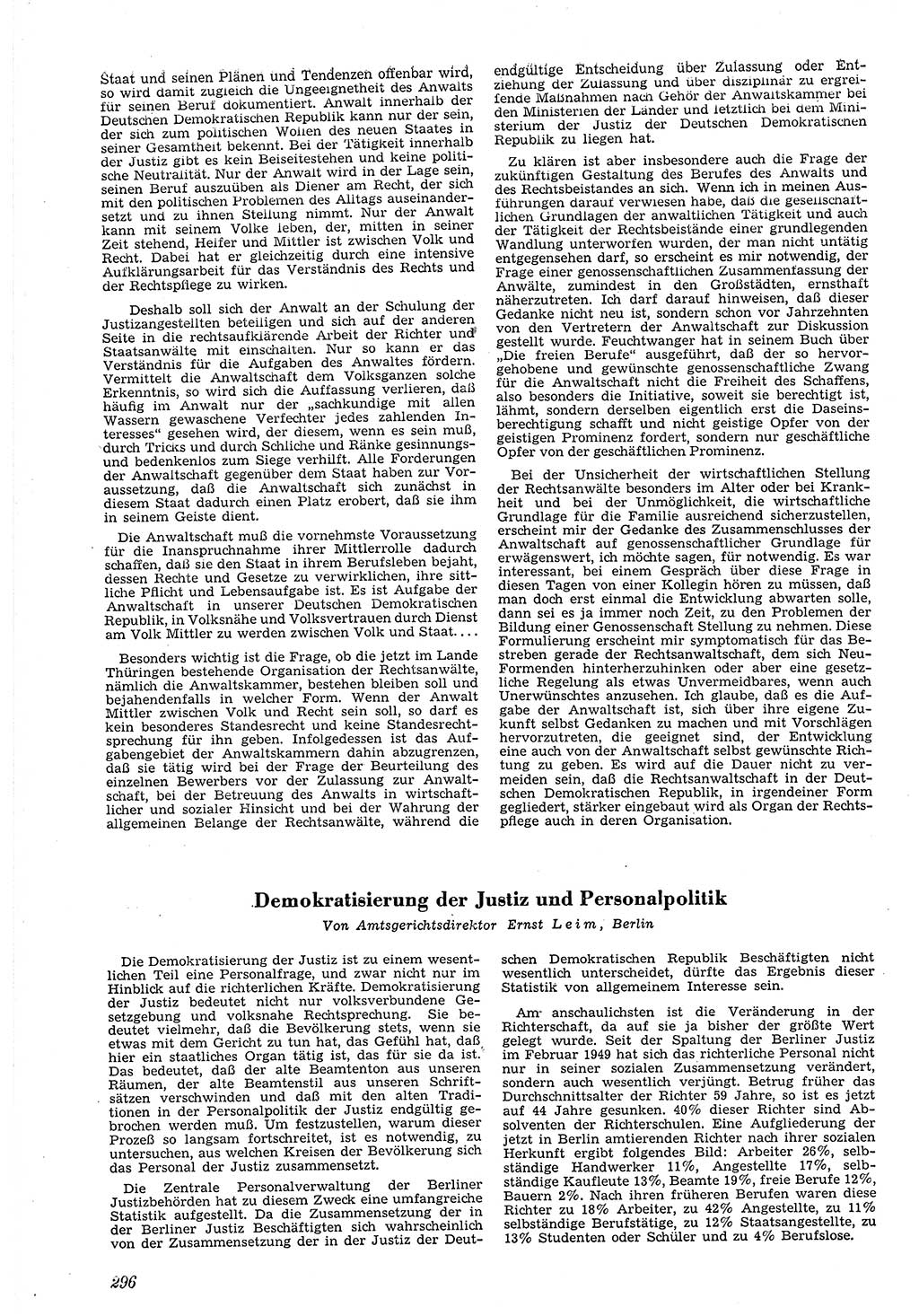 Neue Justiz (NJ), Zeitschrift für Recht und Rechtswissenschaft [Deutsche Demokratische Republik (DDR)], 4. Jahrgang 1950, Seite 296 (NJ DDR 1950, S. 296)