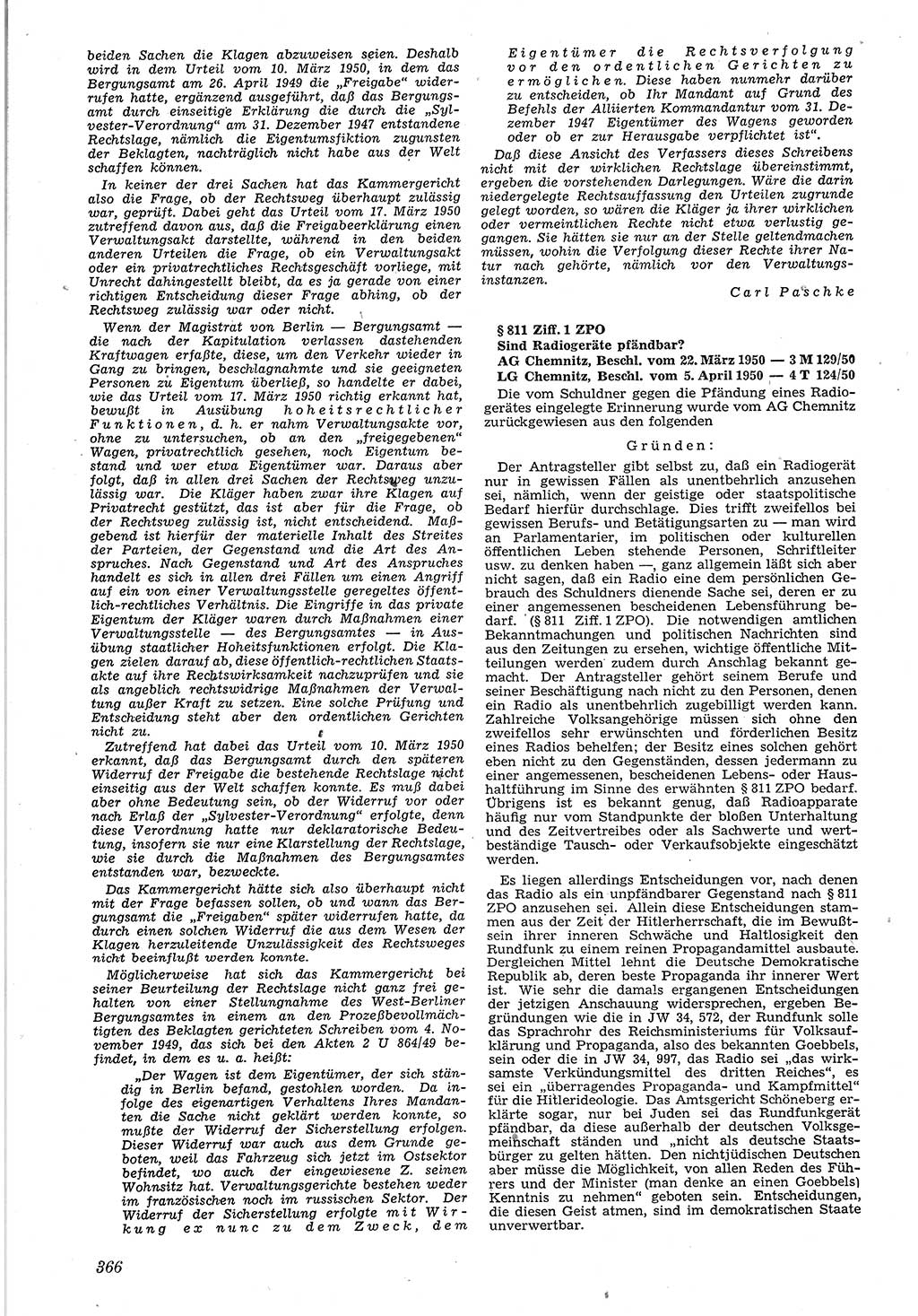 Neue Justiz (NJ), Zeitschrift für Recht und Rechtswissenschaft [Deutsche Demokratische Republik (DDR)], 4. Jahrgang 1950, Seite 366 (NJ DDR 1950, S. 366)