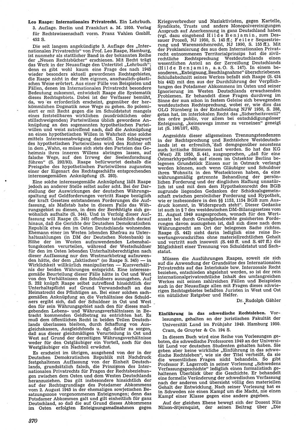 Neue Justiz (NJ), Zeitschrift für Recht und Rechtswissenschaft [Deutsche Demokratische Republik (DDR)], 4. Jahrgang 1950, Seite 370 (NJ DDR 1950, S. 370)