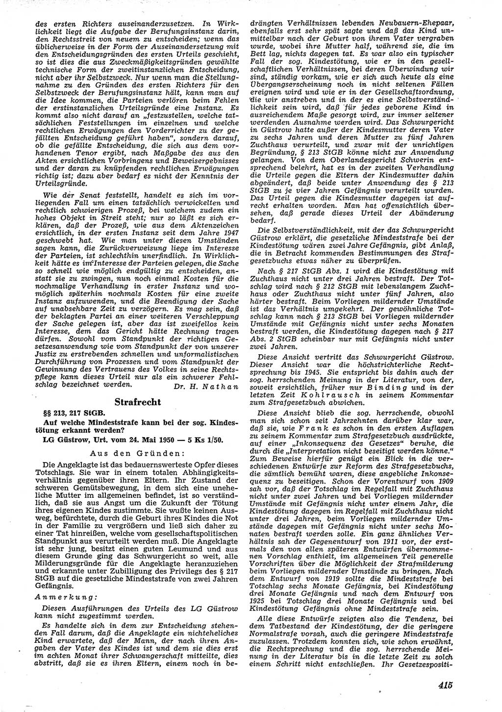 Neue Justiz (NJ), Zeitschrift für Recht und Rechtswissenschaft [Deutsche Demokratische Republik (DDR)], 4. Jahrgang 1950, Seite 415 (NJ DDR 1950, S. 415)