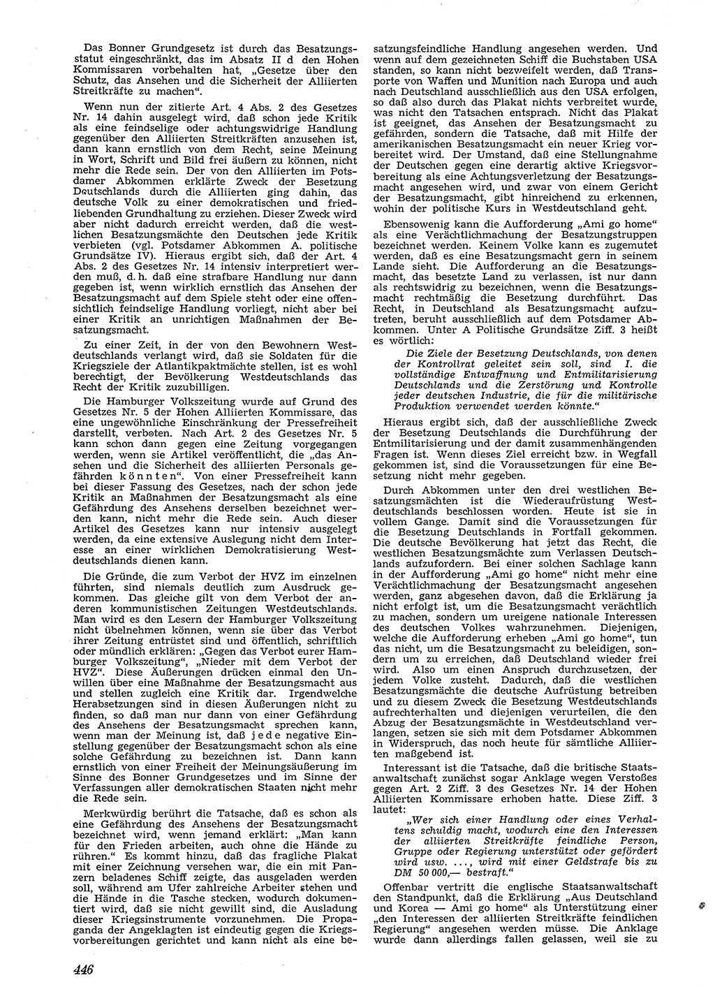 Neue Justiz (NJ), Zeitschrift für Recht und Rechtswissenschaft [Deutsche Demokratische Republik (DDR)], 4. Jahrgang 1950, Seite 446 (NJ DDR 1950, S. 446)