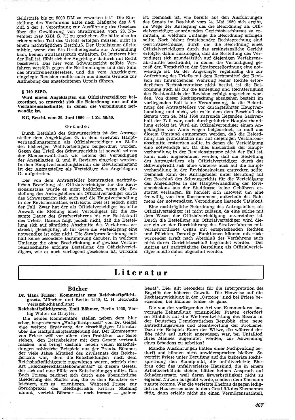 Neue Justiz (NJ), Zeitschrift für Recht und Rechtswissenschaft [Deutsche Demokratische Republik (DDR)], 4. Jahrgang 1950, Seite 467 (NJ DDR 1950, S. 467)