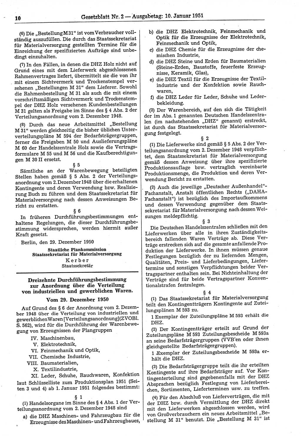 Gesetzblatt (GBl.) der Deutschen Demokratischen Republik (DDR) 1951, Seite 10 (GBl. DDR 1951, S. 10)