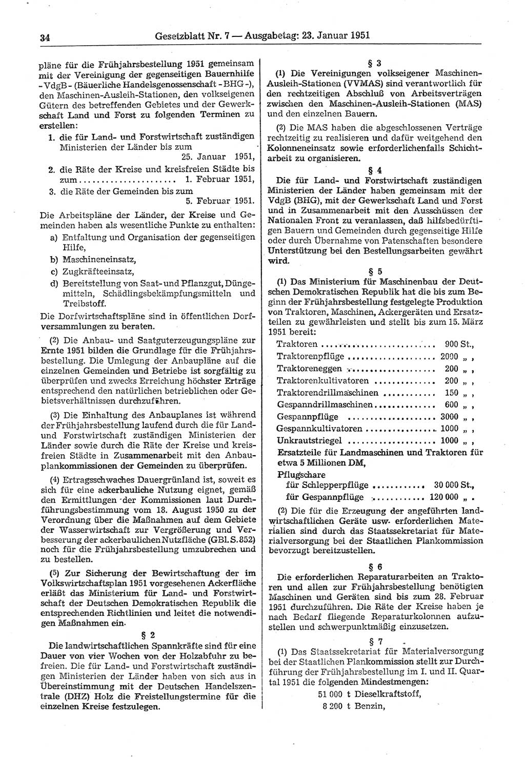 Gesetzblatt (GBl.) der Deutschen Demokratischen Republik (DDR) 1951, Seite 34 (GBl. DDR 1951, S. 34)