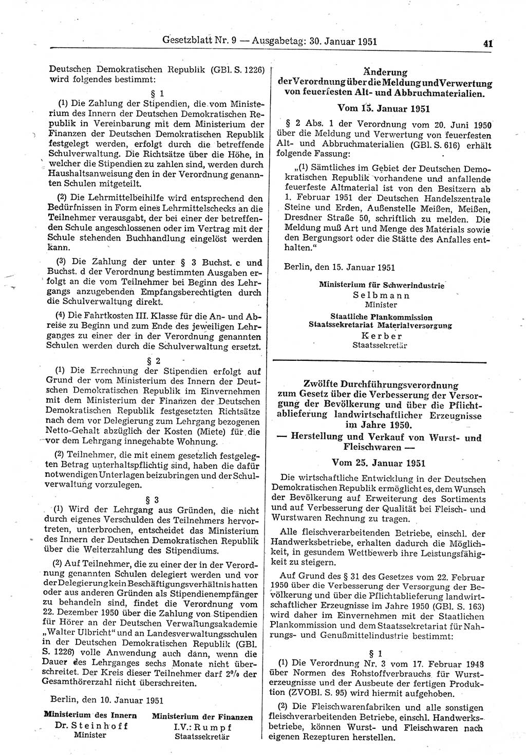 Gesetzblatt (GBl.) der Deutschen Demokratischen Republik (DDR) 1951, Seite 41 (GBl. DDR 1951, S. 41)