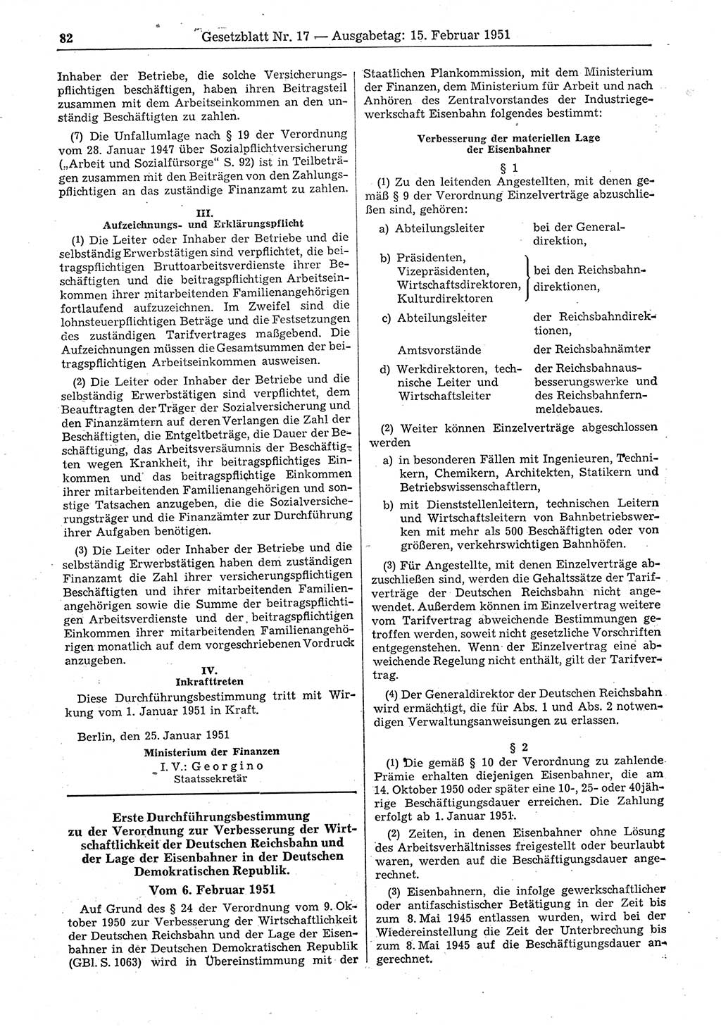 Gesetzblatt (GBl.) der Deutschen Demokratischen Republik (DDR) 1951, Seite 82 (GBl. DDR 1951, S. 82)