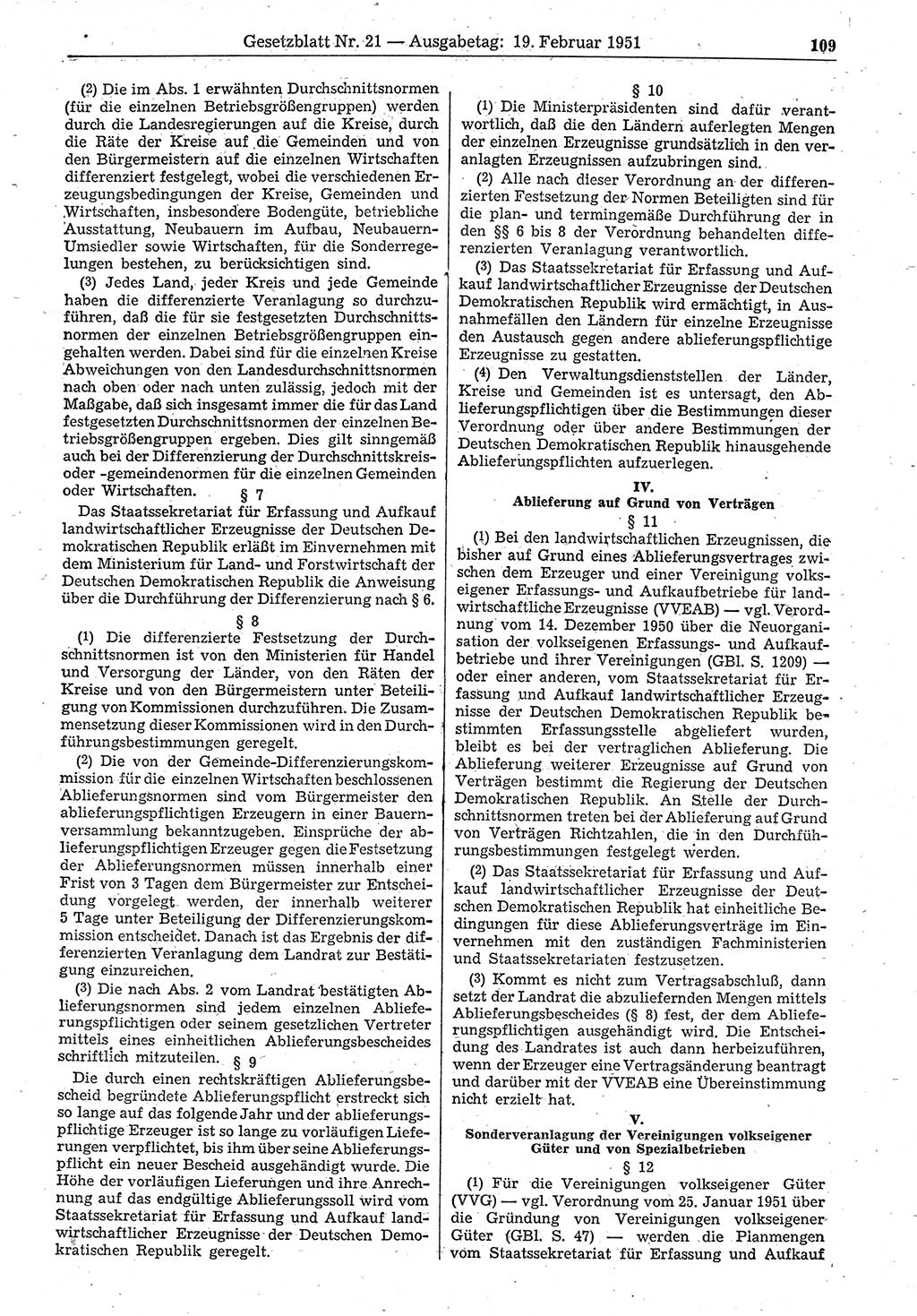 Gesetzblatt (GBl.) der Deutschen Demokratischen Republik (DDR) 1951, Seite 109 (GBl. DDR 1951, S. 109)