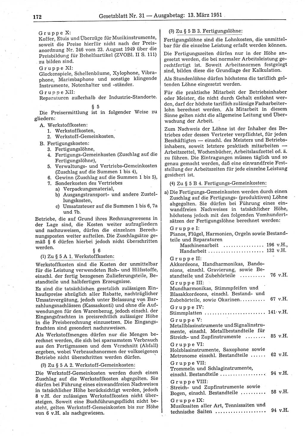 Gesetzblatt (GBl.) der Deutschen Demokratischen Republik (DDR) 1951, Seite 172 (GBl. DDR 1951, S. 172)