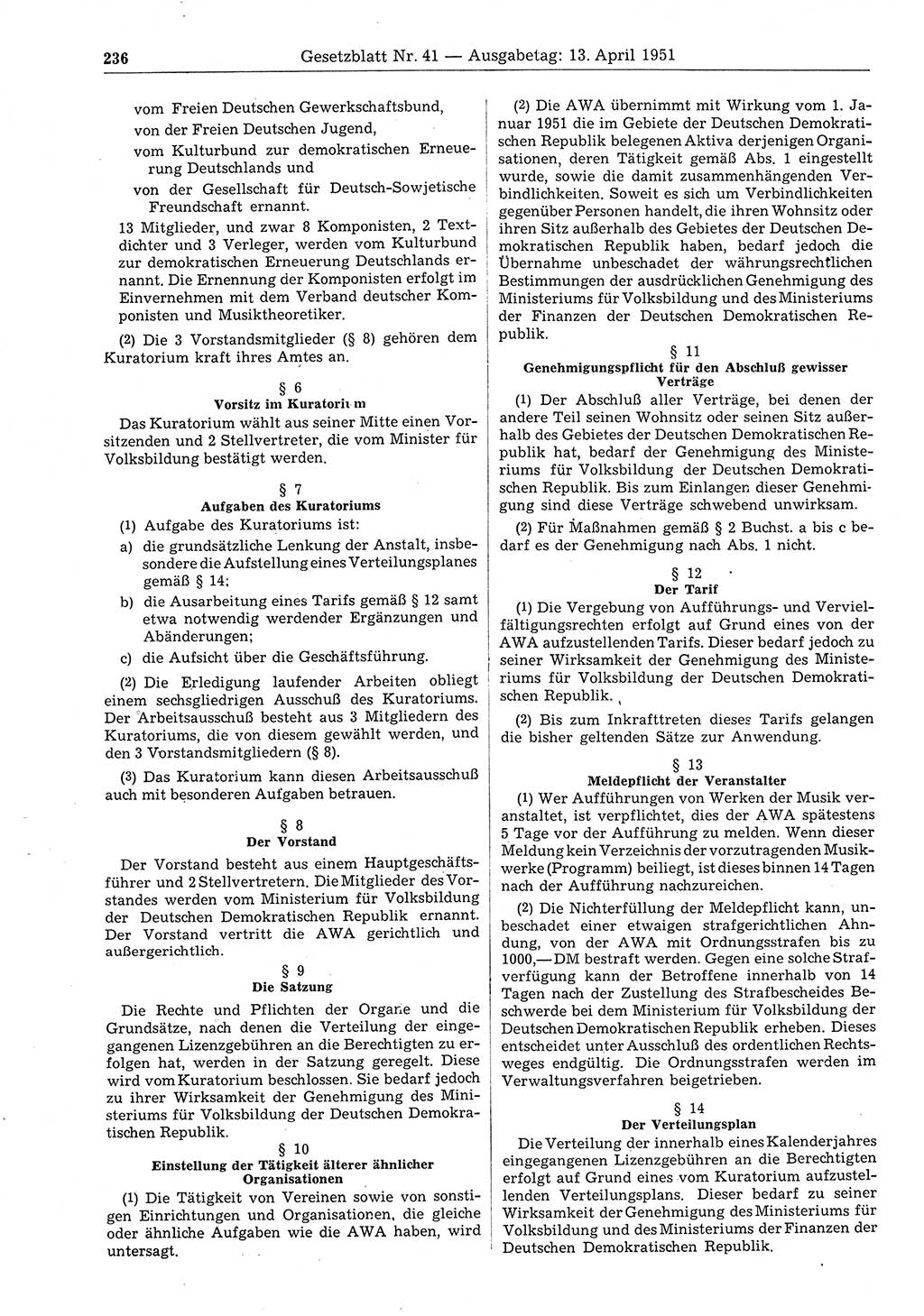 Gesetzblatt (GBl.) der Deutschen Demokratischen Republik (DDR) 1951, Seite 236 (GBl. DDR 1951, S. 236)