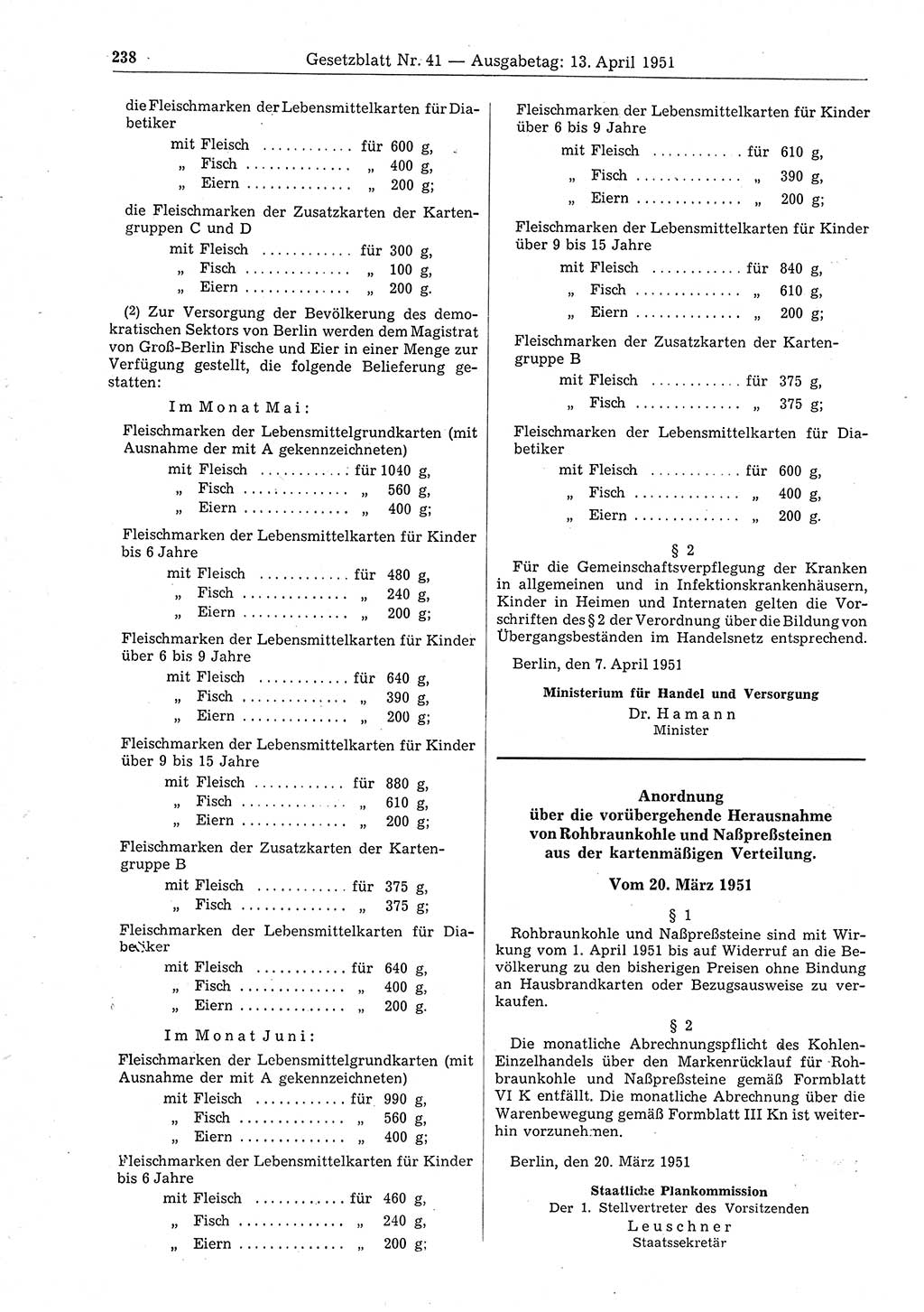 Gesetzblatt (GBl.) der Deutschen Demokratischen Republik (DDR) 1951, Seite 238 (GBl. DDR 1951, S. 238)