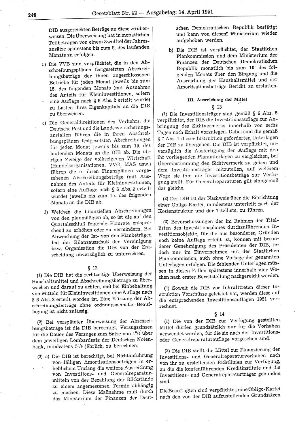 Gesetzblatt (GBl.) der Deutschen Demokratischen Republik (DDR) 1951, Seite 248 (GBl. DDR 1951, S. 248)