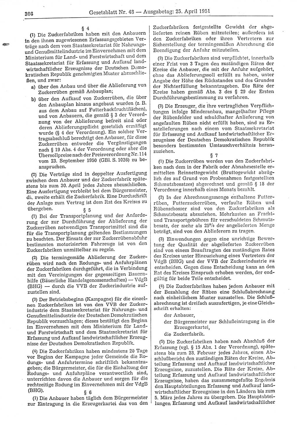 Gesetzblatt (GBl.) der Deutschen Demokratischen Republik (DDR) 1951, Seite 306 (GBl. DDR 1951, S. 306)