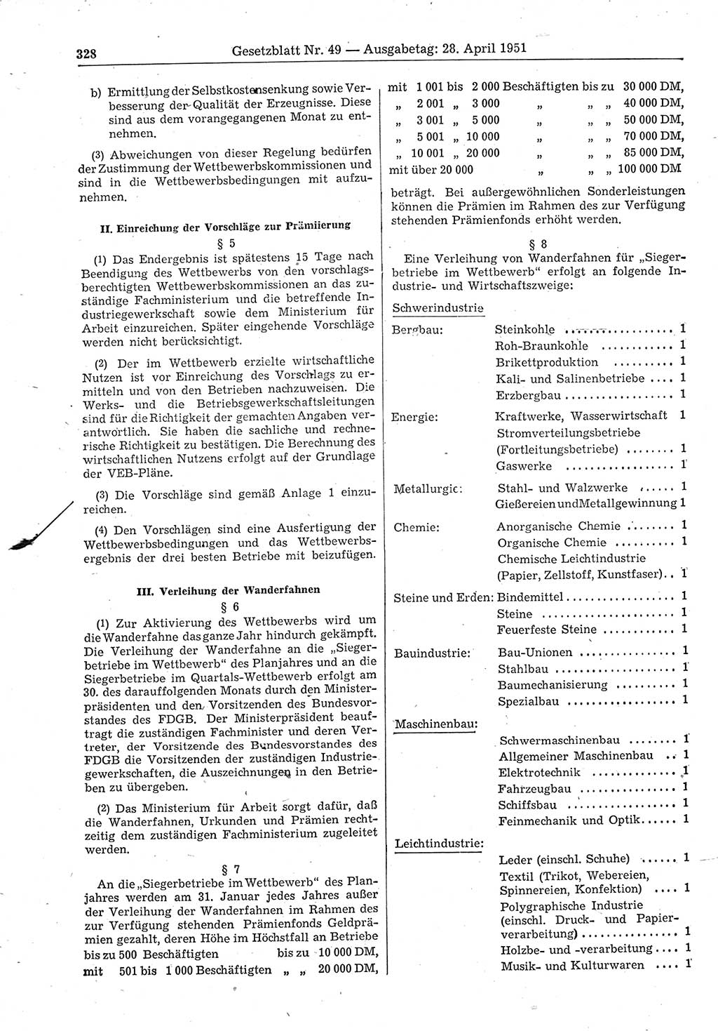 Gesetzblatt (GBl.) der Deutschen Demokratischen Republik (DDR) 1951, Seite 328 (GBl. DDR 1951, S. 328)