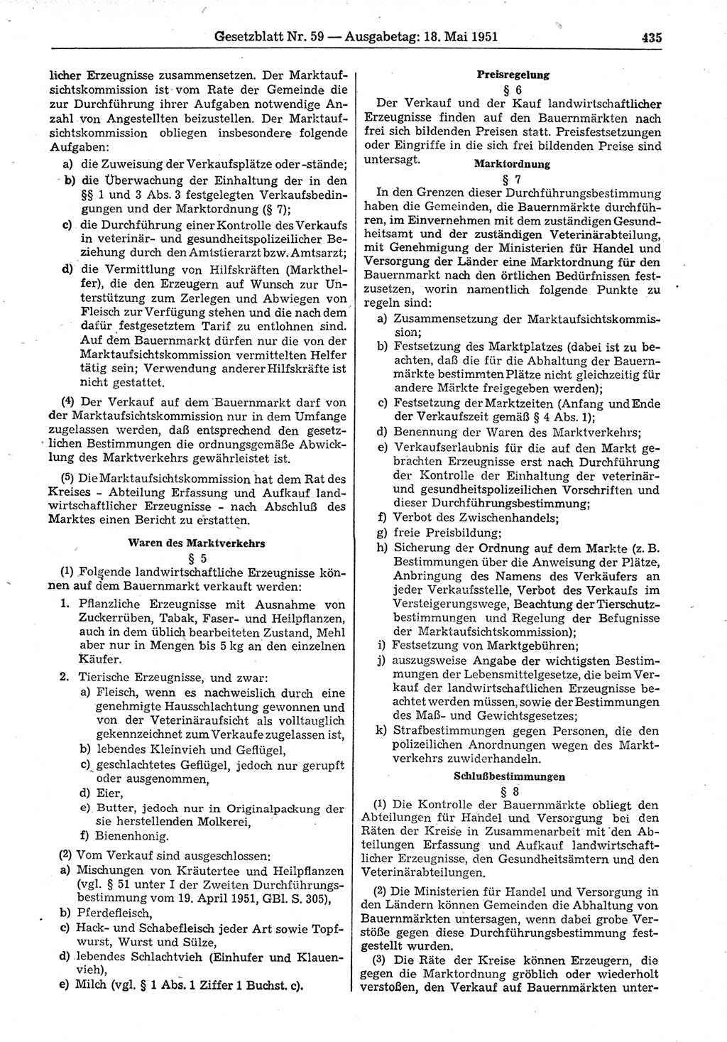 Gesetzblatt (GBl.) der Deutschen Demokratischen Republik (DDR) 1951, Seite 435 (GBl. DDR 1951, S. 435)